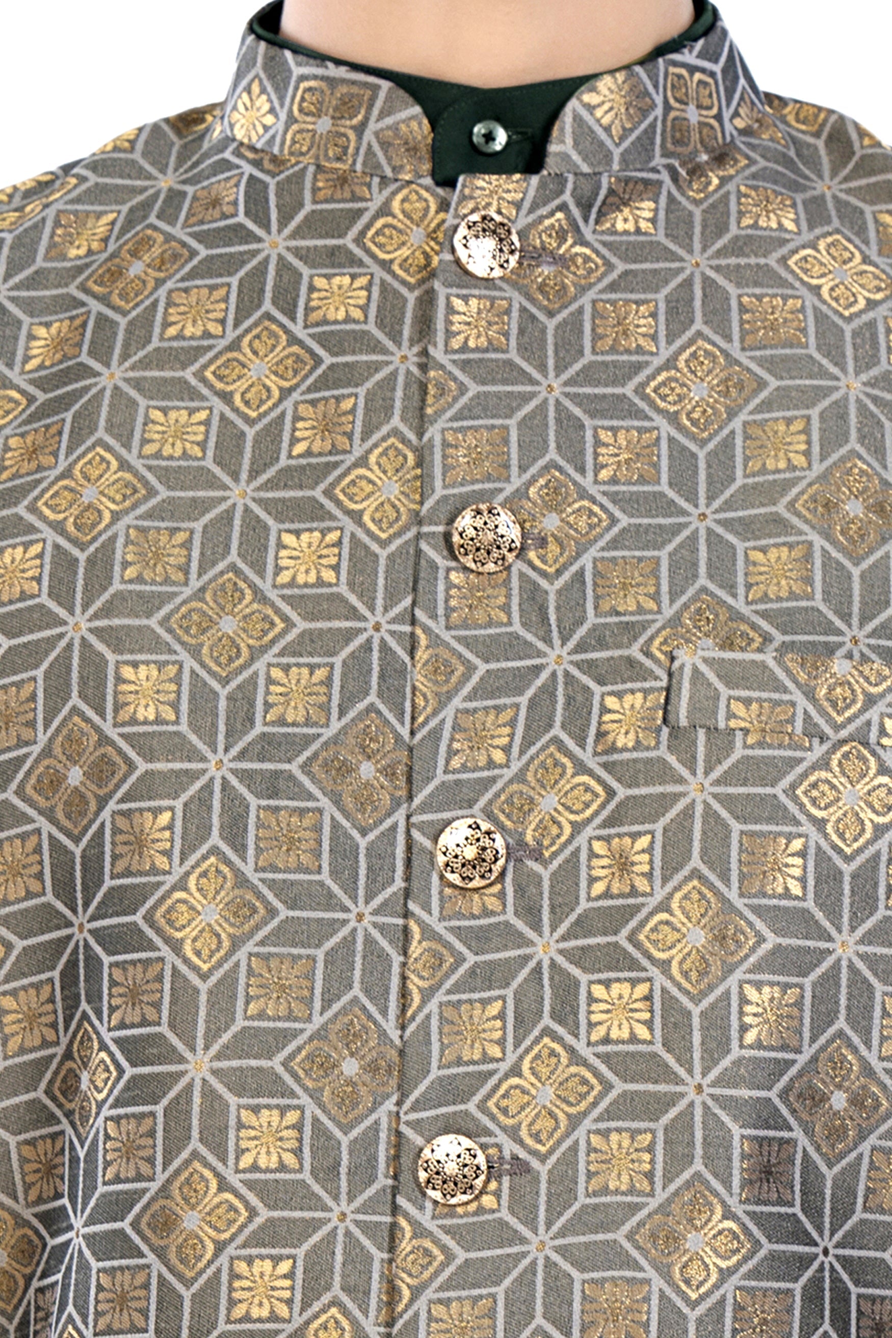 Sorrell Brown and Schooner Gray Geometric Jacquard Textured Designer Nehru Jacket