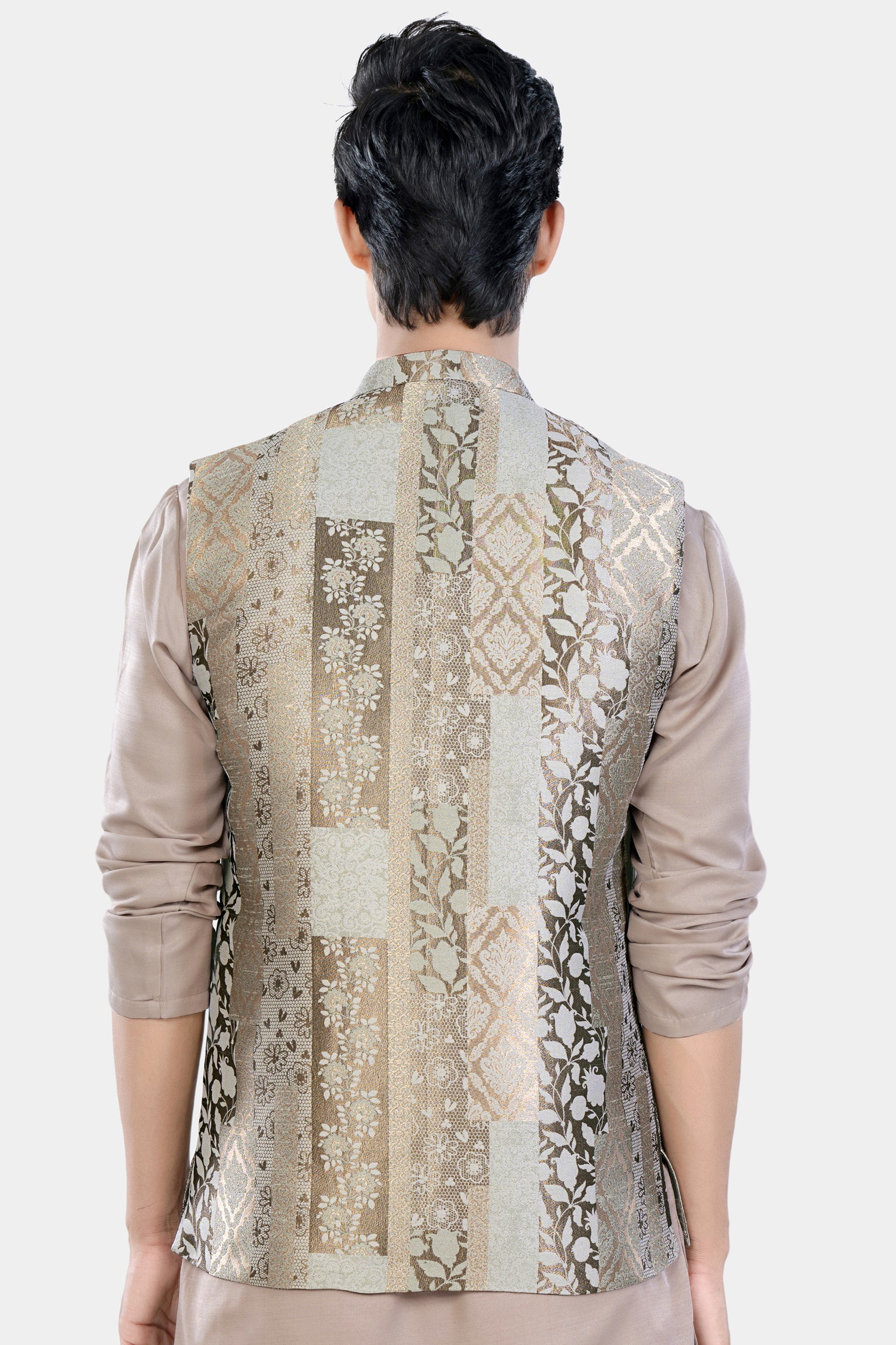 Nomad and Armadillo Brown Geometric Jacquard Textured Designer Nehru Jacket WC3478-36,  WC3478-38,  WC3478-40,  WC3478-42,  WC3478-44,  WC3478-46,  WC3478-48,  WC3478-50,  WC3478-52,  WC3478-54,  WC3478-56,  WC3478-58,  WC3478-60