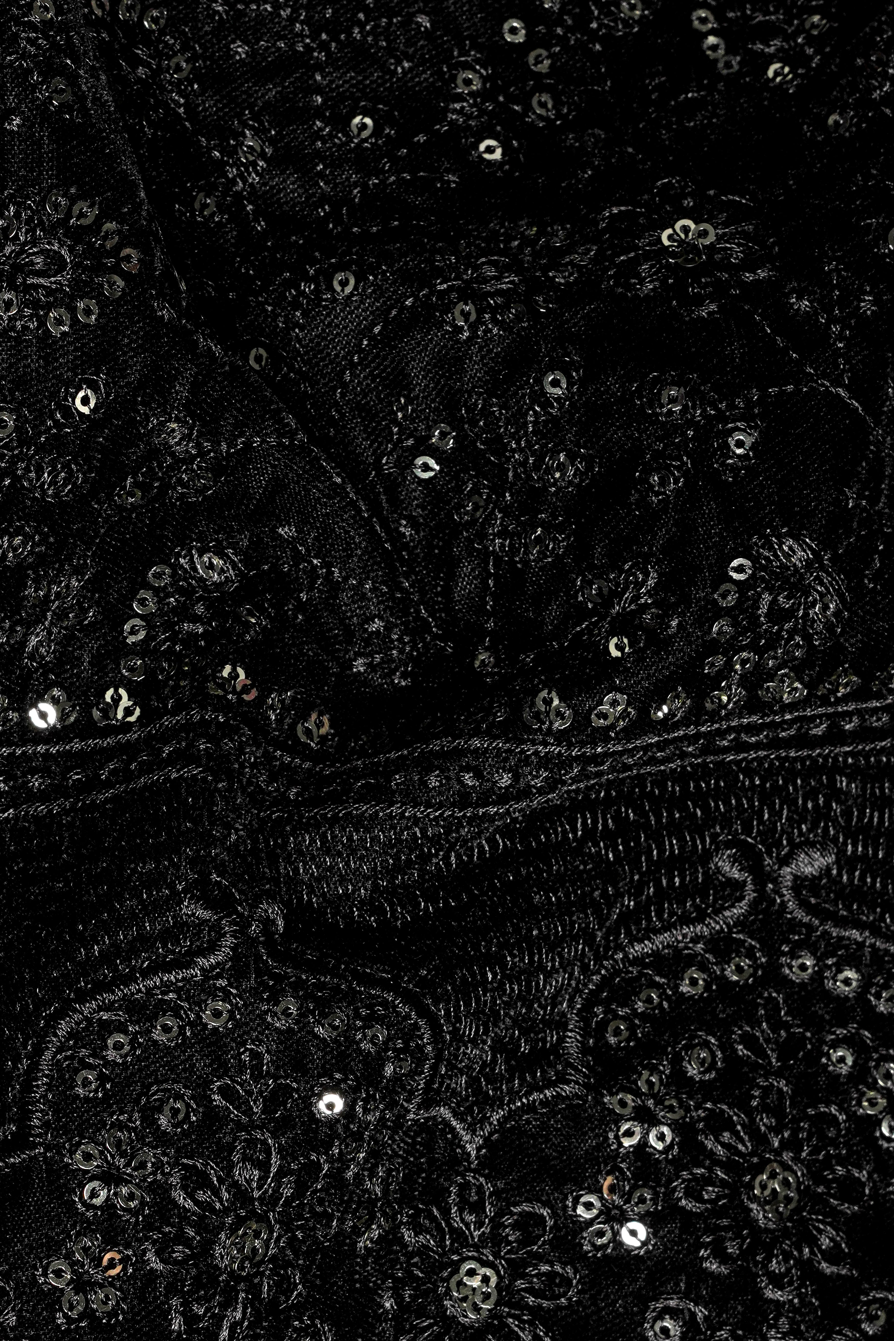 Jade Black Floral Thread and Sequin Embroidered Nehru Jacket WC3526-36,  WC3526-38,  WC3526-40,  WC3526-42,  WC3526-44,  WC3526-46,  WC3526-48,  WC3526-50,  WC3526-52,  WC3526-54,  WC3526-56,  WC3526-58,  WC3526-60