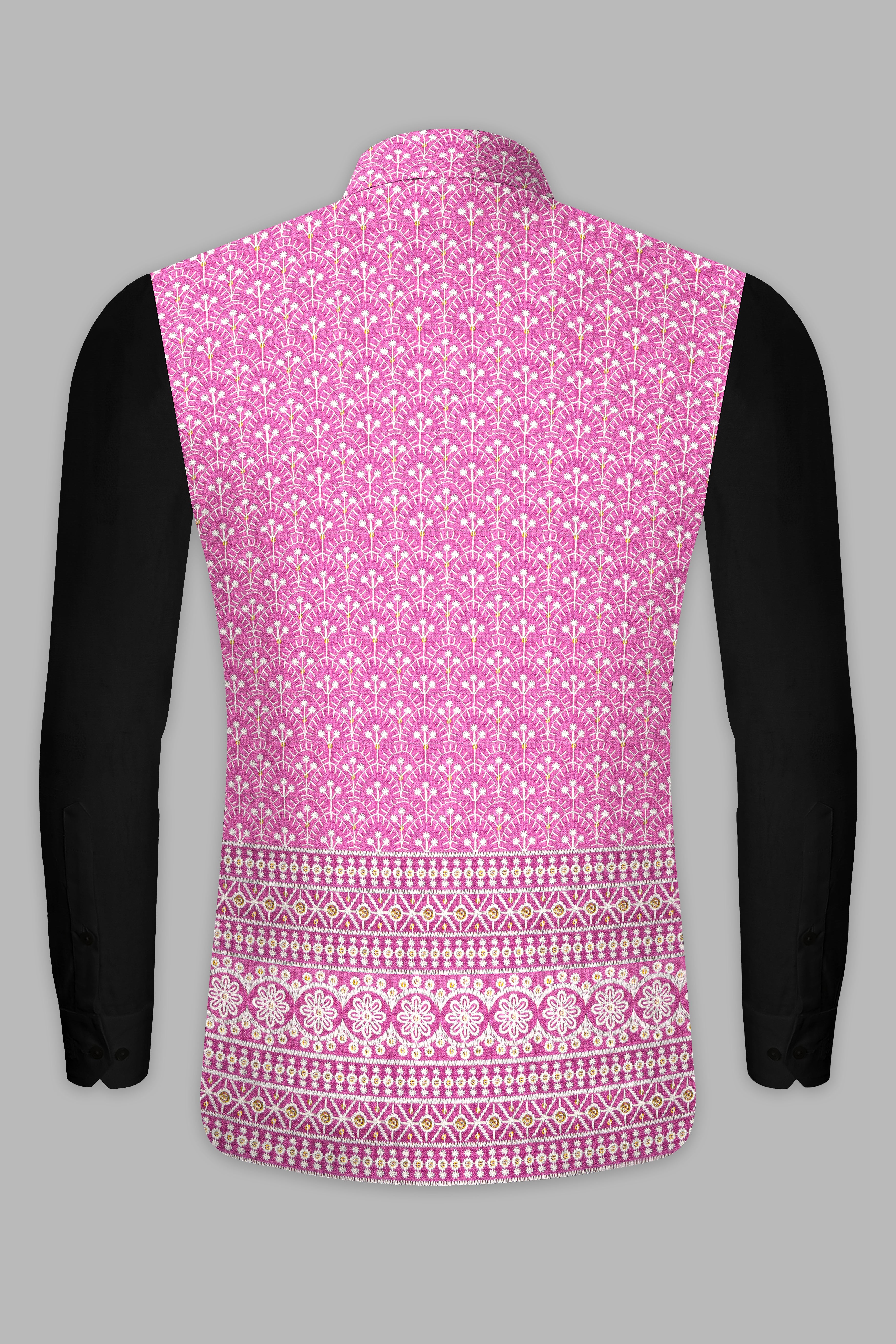 Bashful Pink and White Thread Embroidered Nehru Jacket WC3544-36,  WC3544-38,  WC3544-40,  WC3544-42,  WC3544-44,  WC3544-46,  WC3544-48,  WC3544-50,  WC3544-52,  WC3544-54,  WC3544-56,  WC3544-58,  WC3544-60