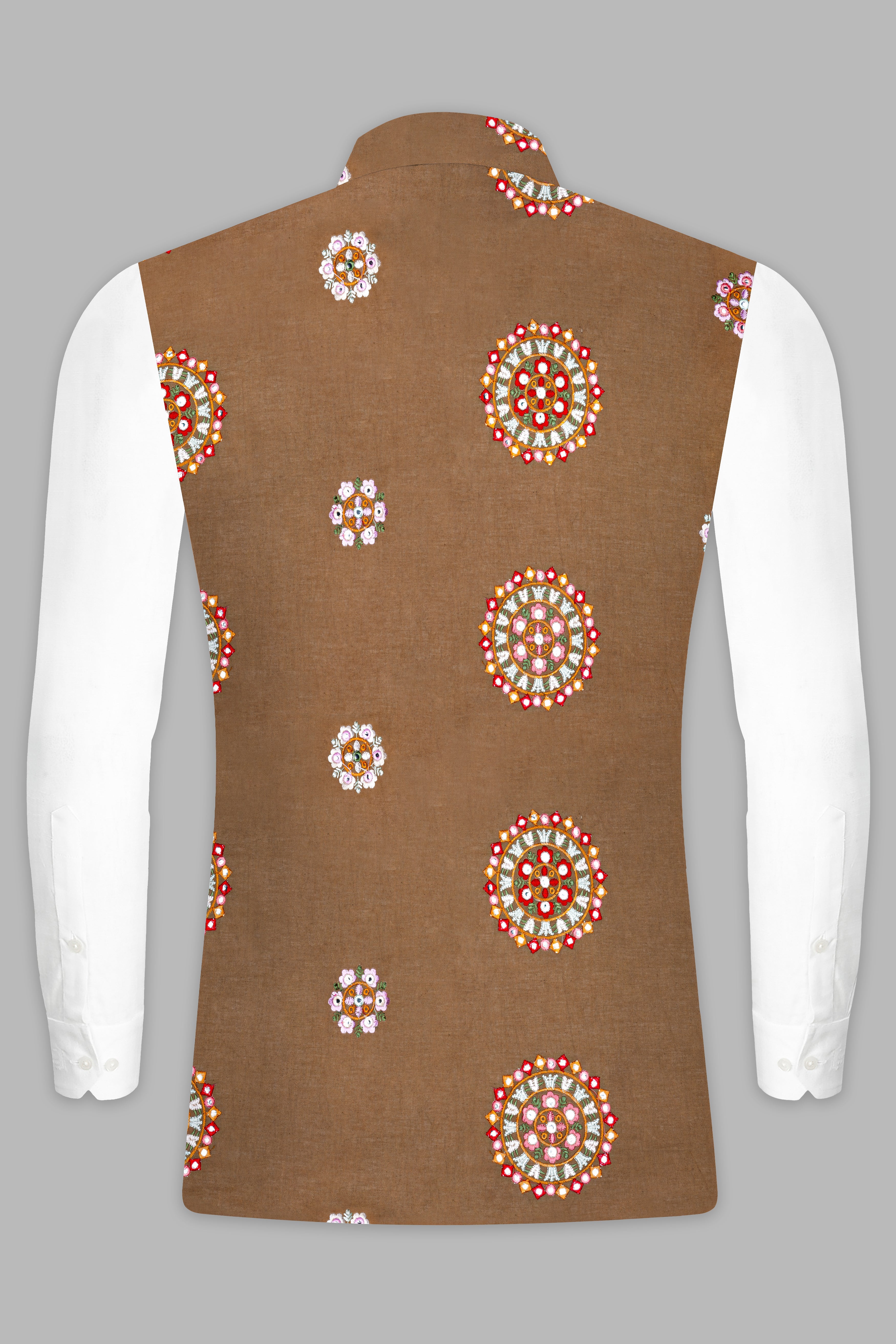 Spicy Mix Brown With Shisha work Embroidered Nehru Jacket