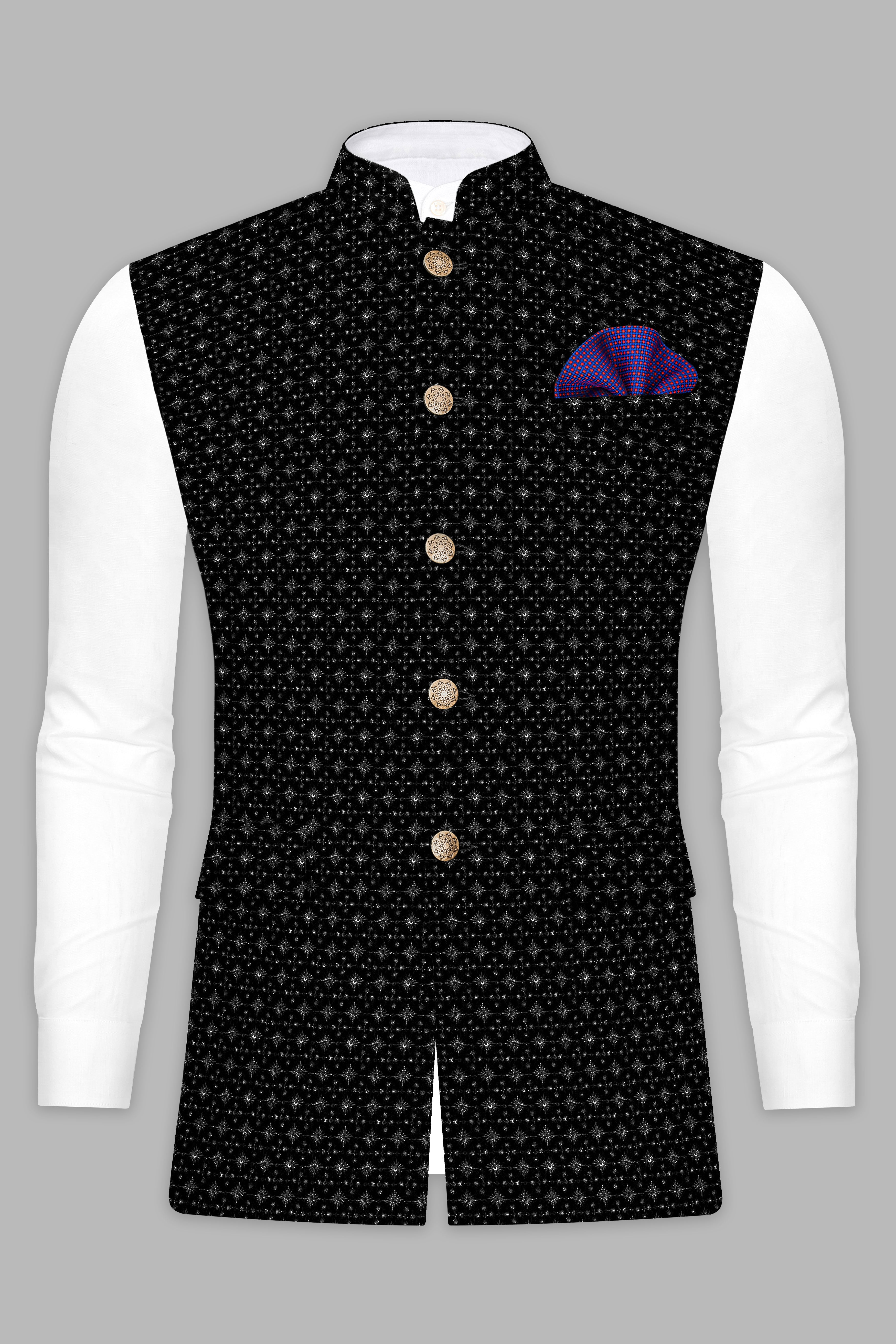 Jade Black Sequin And Thread Embroidered Nehru Jacket