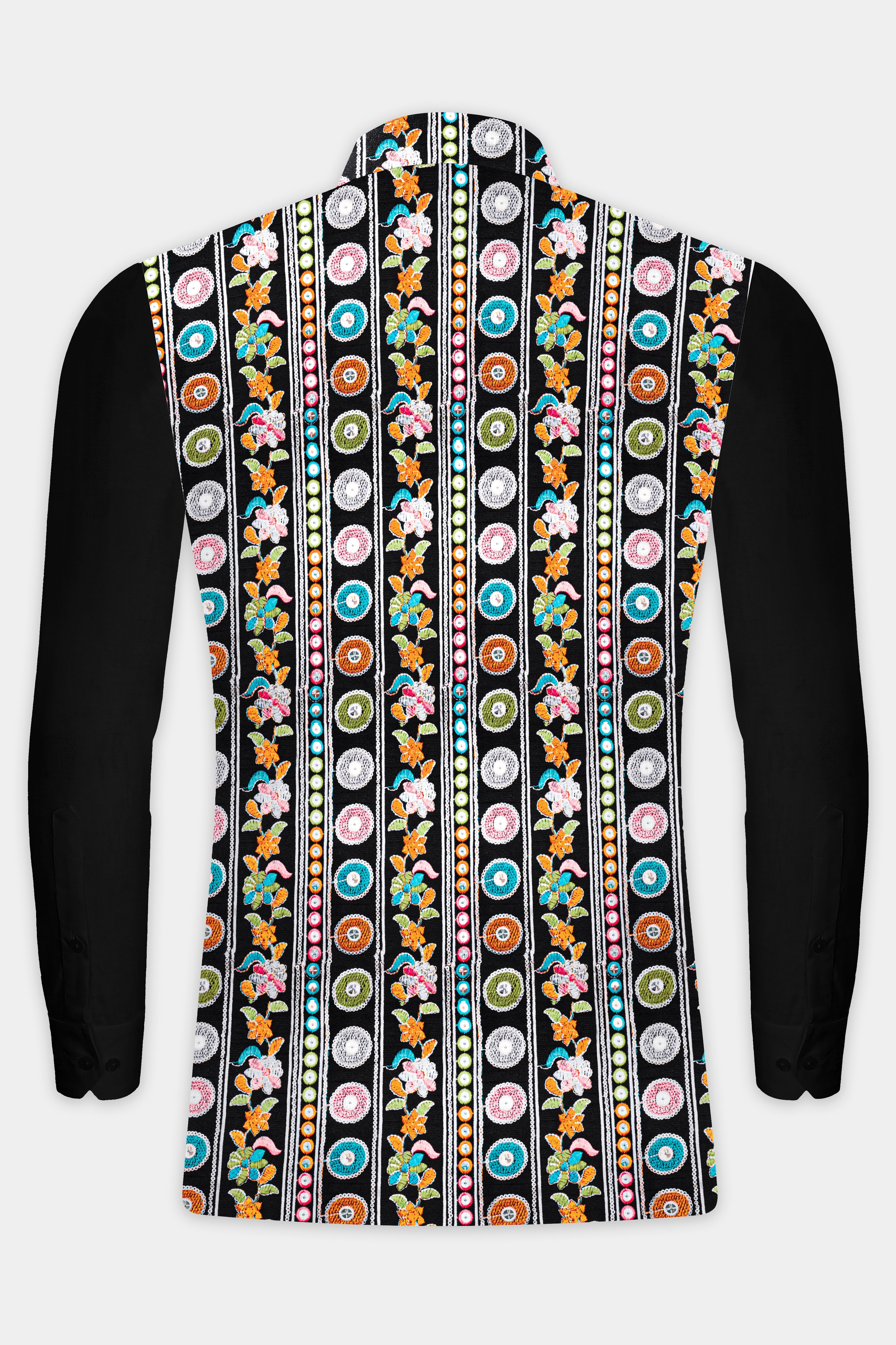 Jade Black And Rose Pink Multicolour Thread Embroidered Nehru Jacket