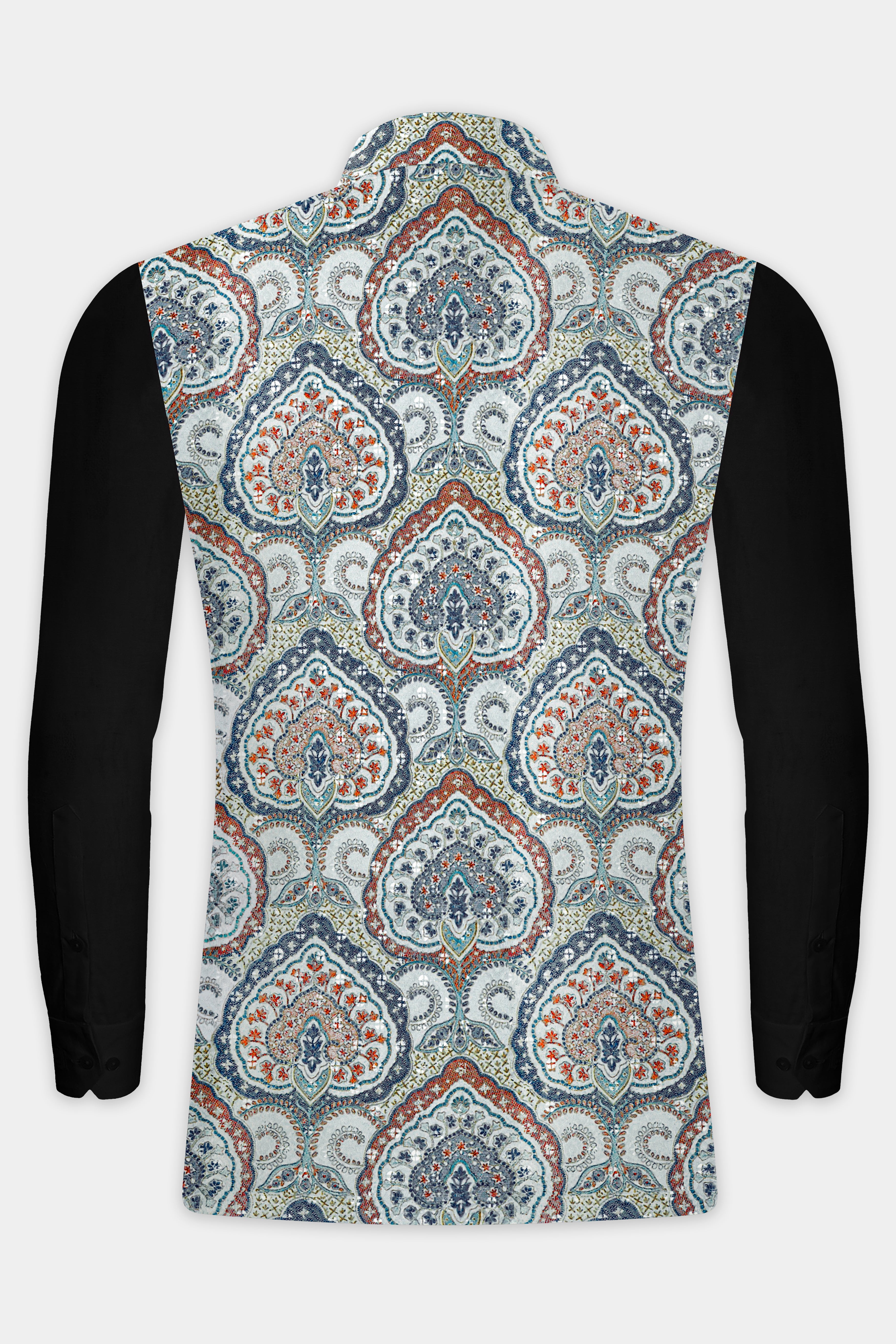 Shiraz Blue And Hippie Red MultiColour Embroidered Nehru Jacket