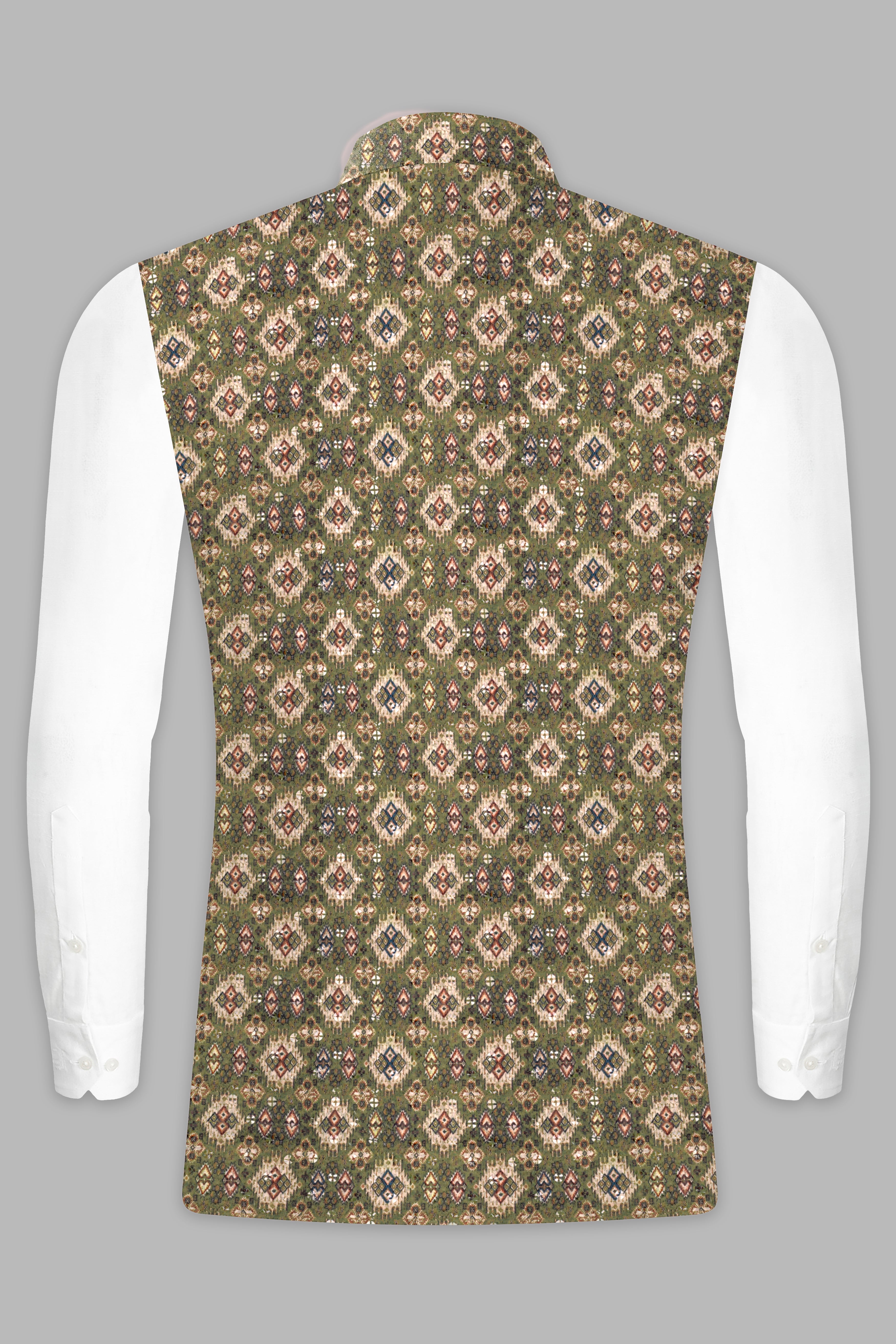 Finch Green And Coffee Brown MultiColour Designer Embroidered Nehru Jacket