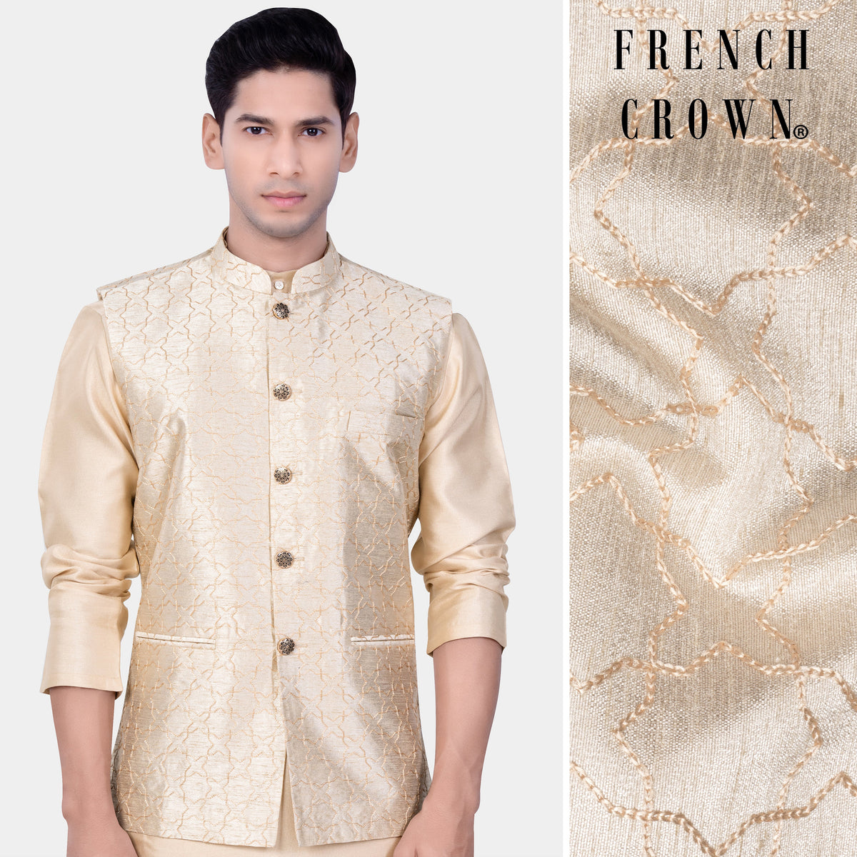 Pearl Bush Cream hexagon Designer Embroidered Textured Premium ...