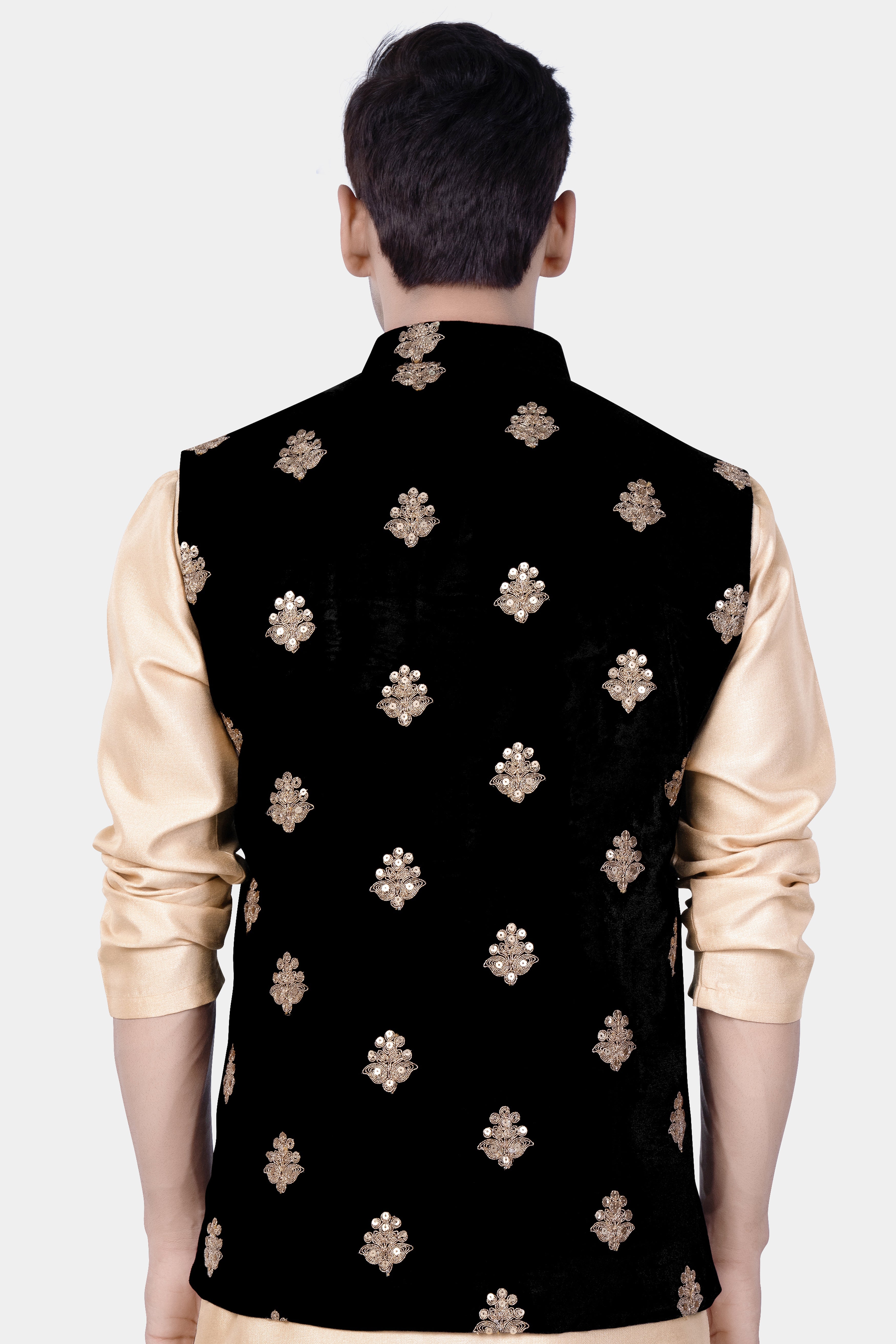 Jade Black Designer Velvet Sequin And Thread Embroidered Nehru Jacket