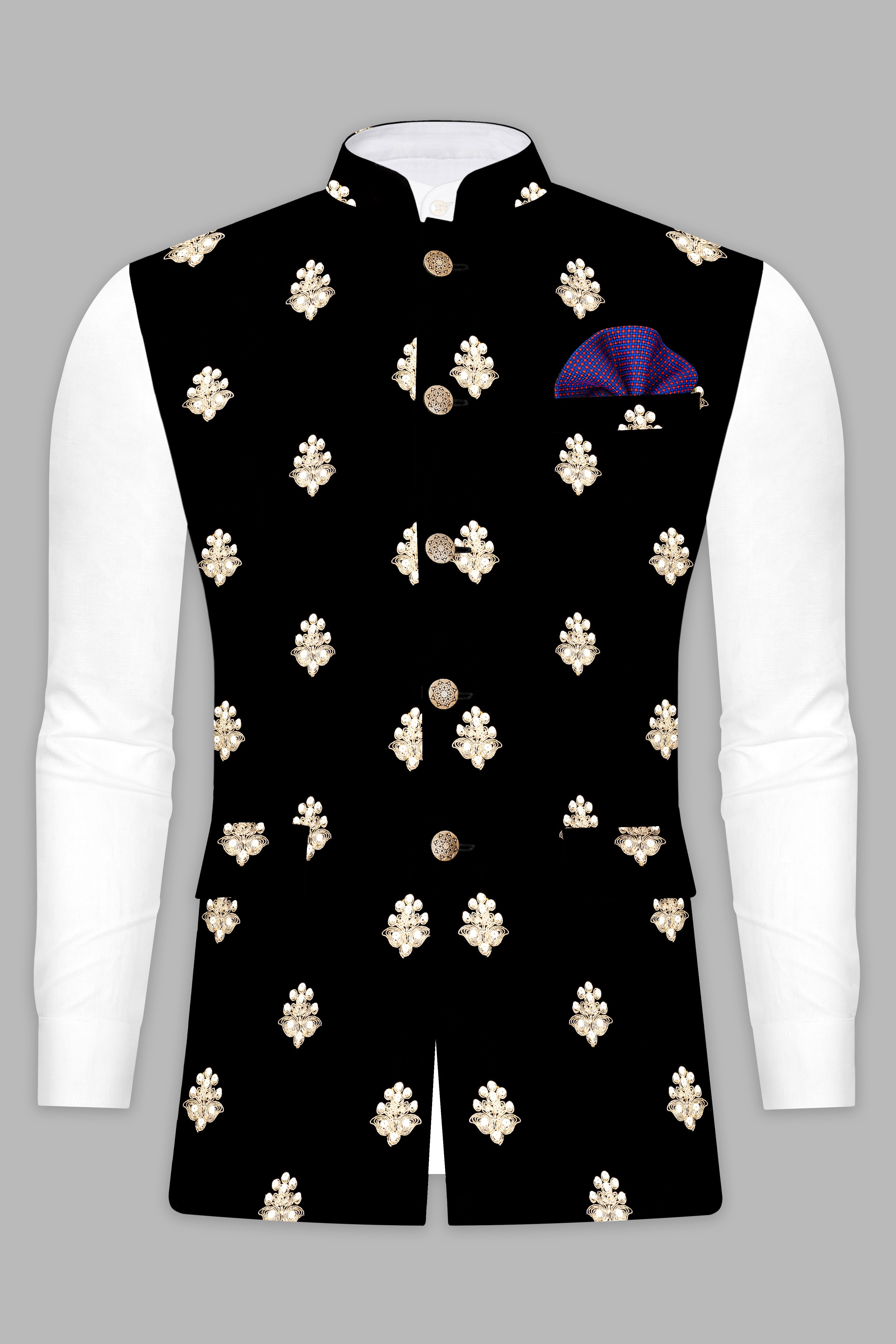 Jade Black Designer Velvet Sequin And Thread Embroidered Nehru Jacket