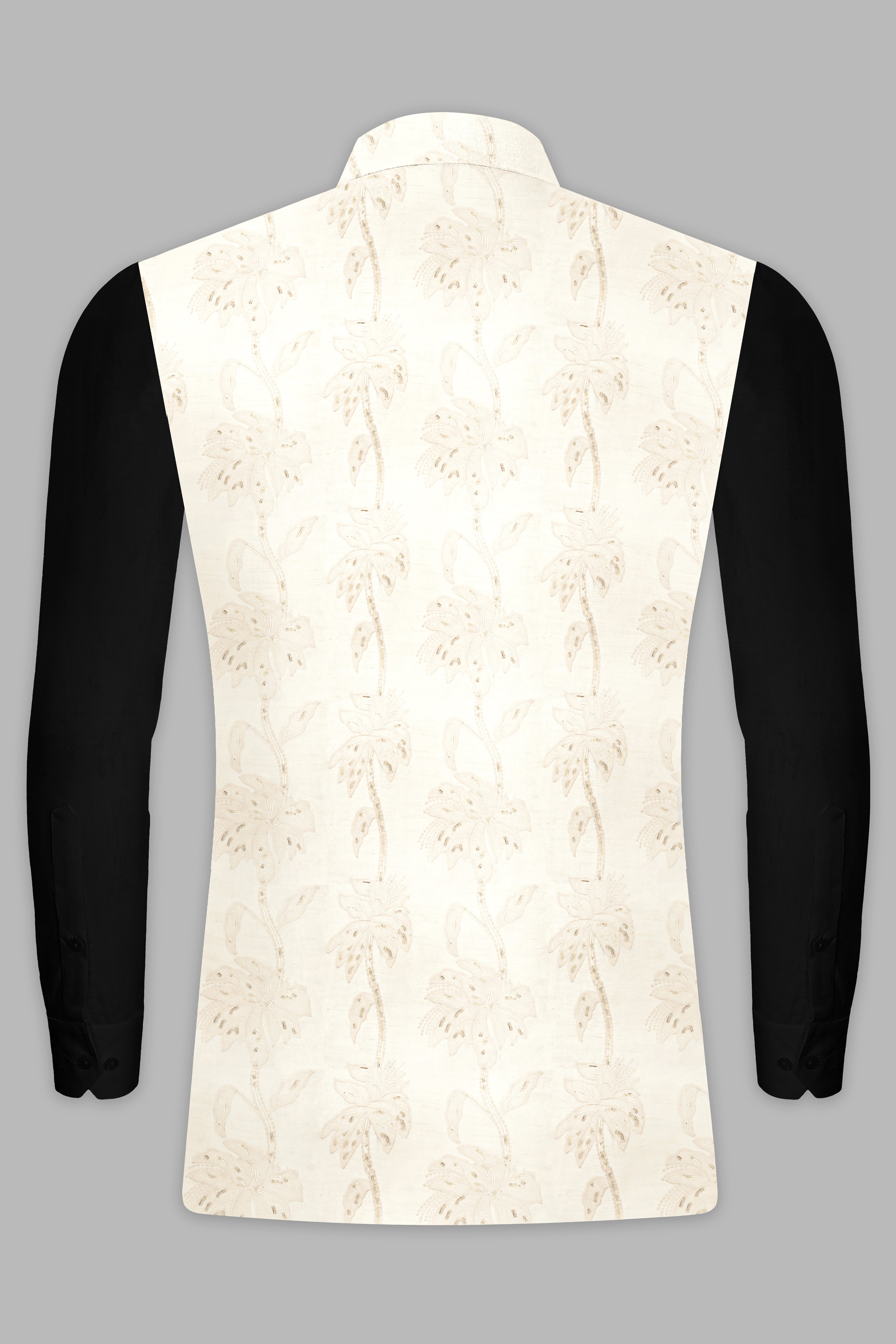 Bright White Designer Sequin And Thread Embroidered Nehru Jacket