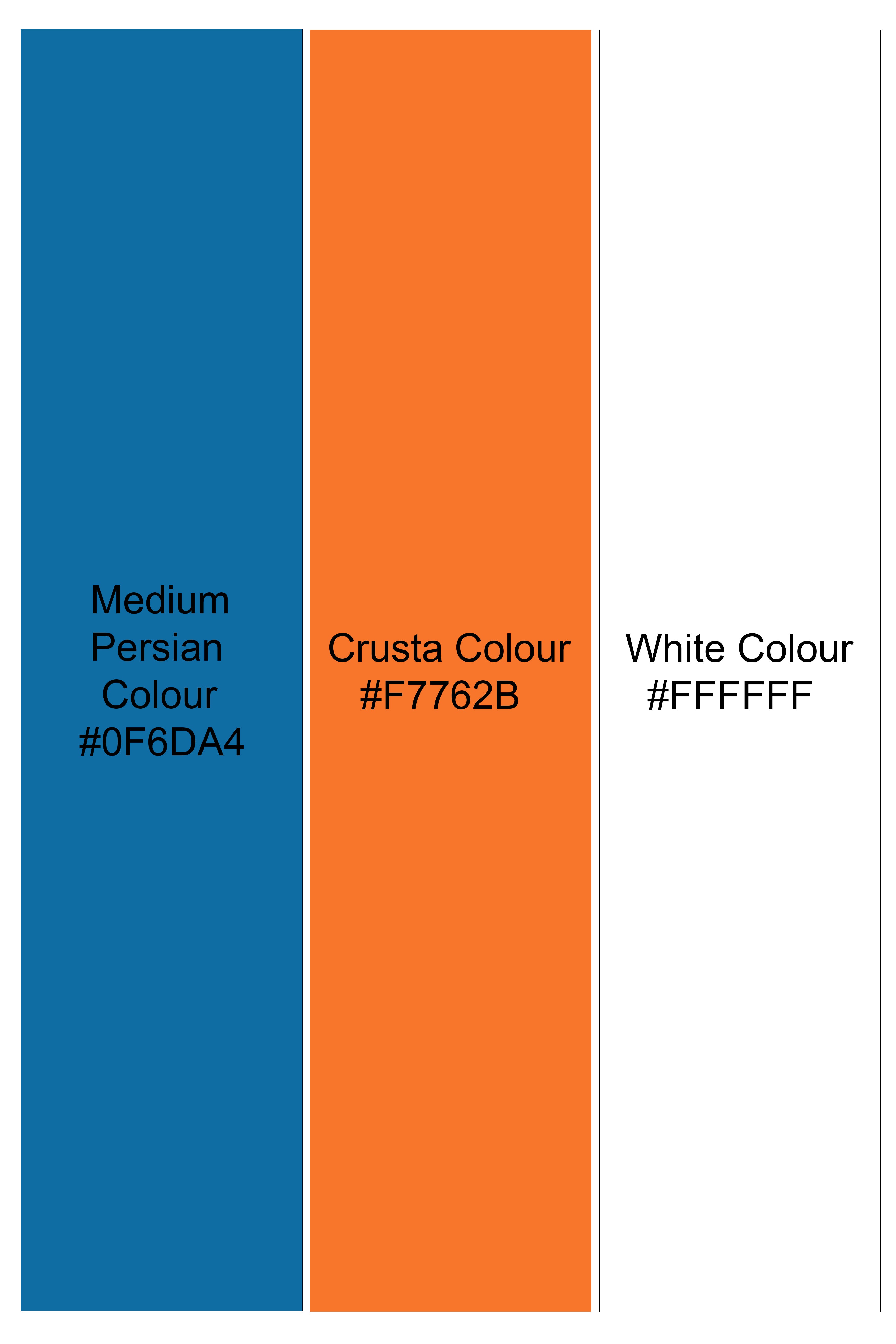 Persian Blue And Crusta Orange hexagon Thread Embroidered Nehru Jacket