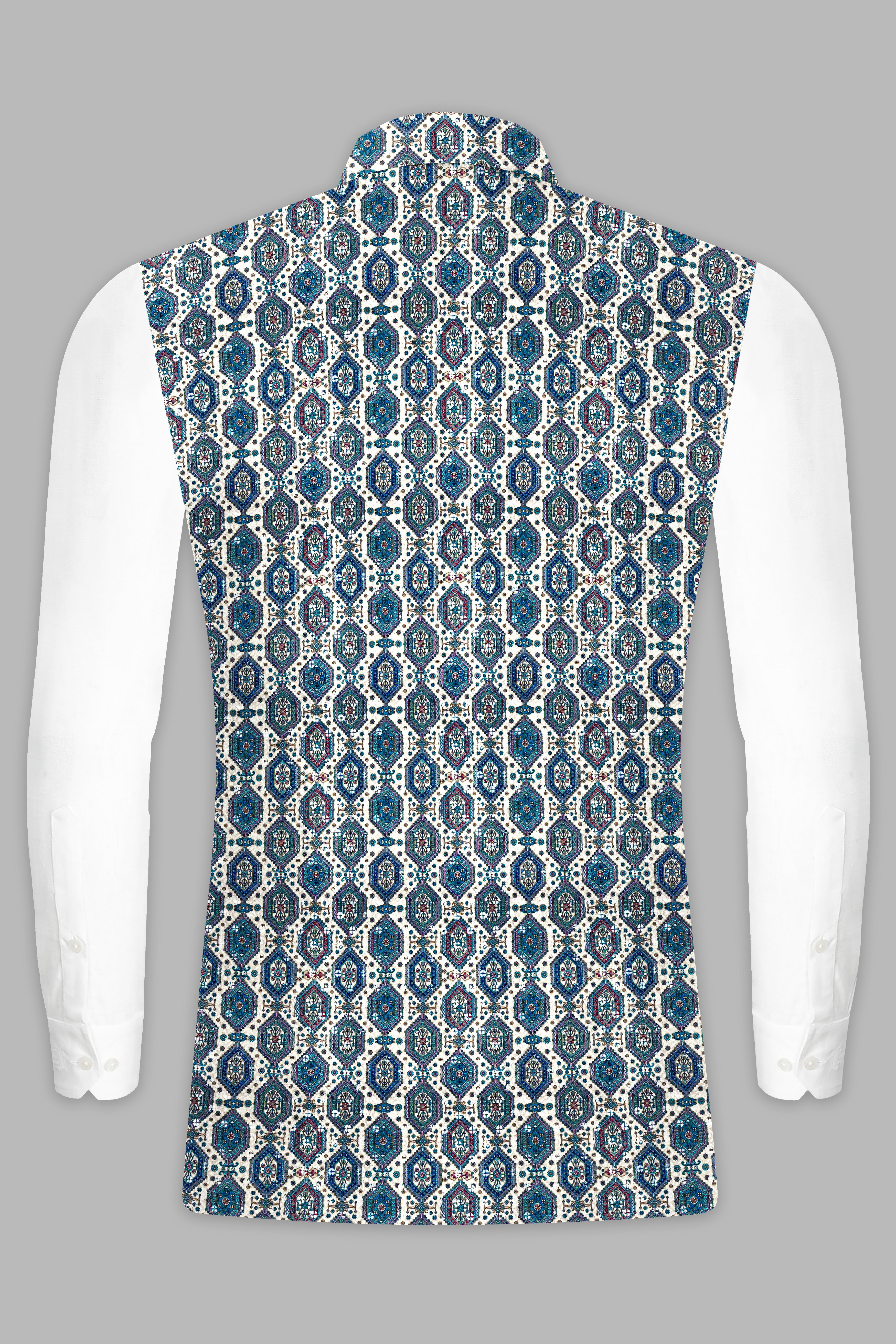 Bluish blue And Claret Red Thread Embroidered Nehru Jacket