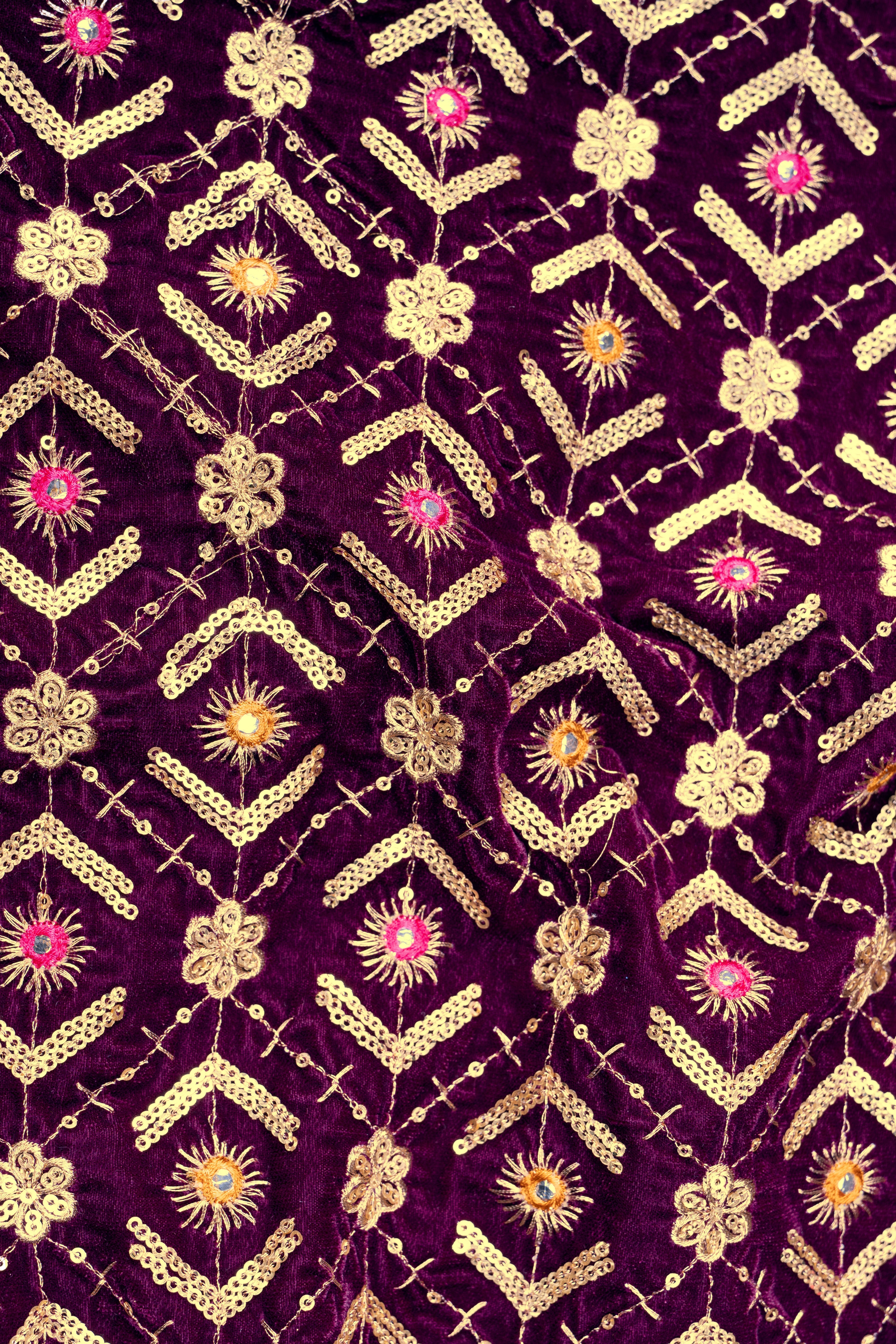 Blackberry Purple Velvet Thread And Sequin Embroidered Nehru Jacket