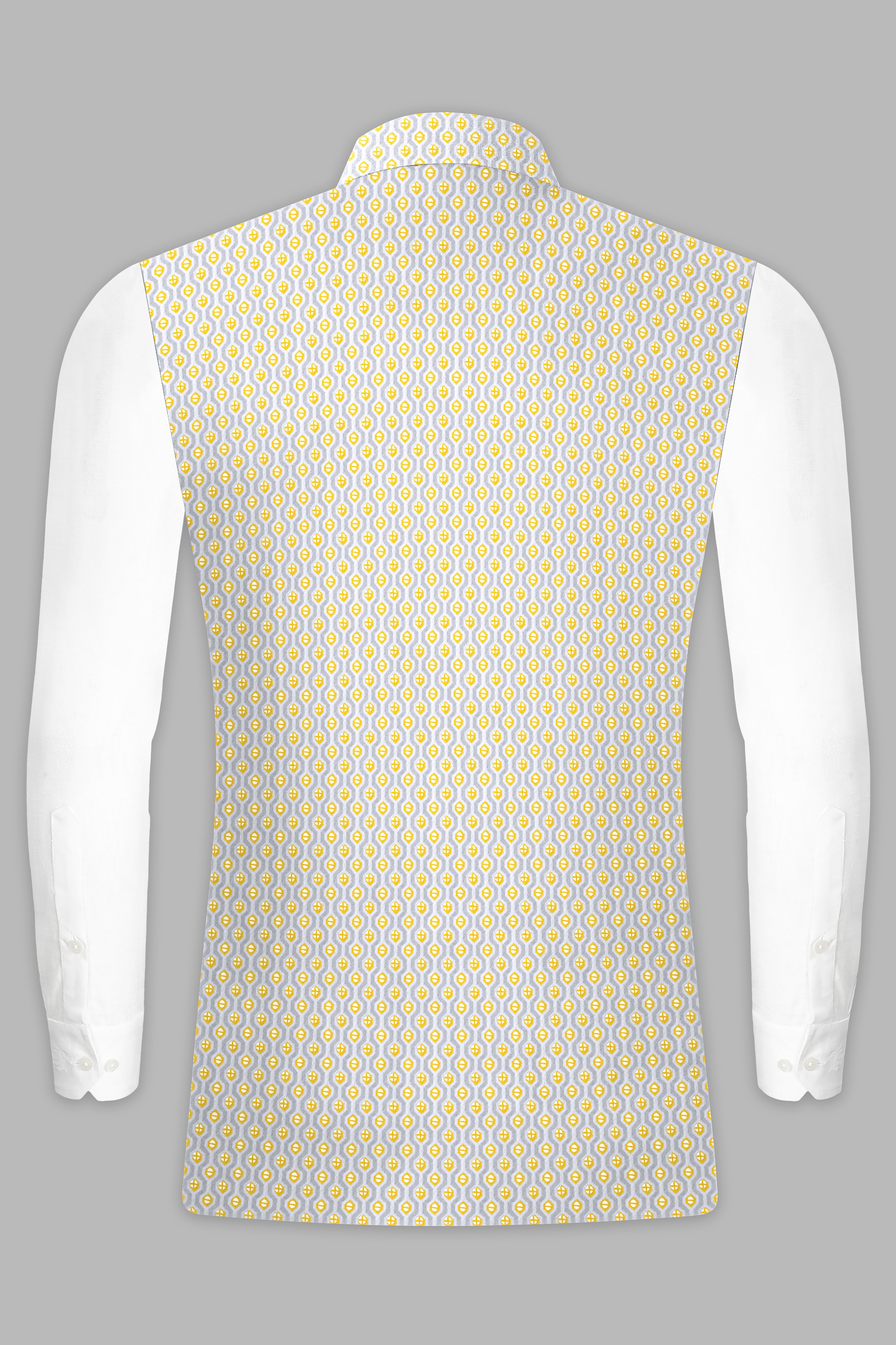 Arylide Yellow And Ghost Gray Designer Embroidered Nehru Jacket