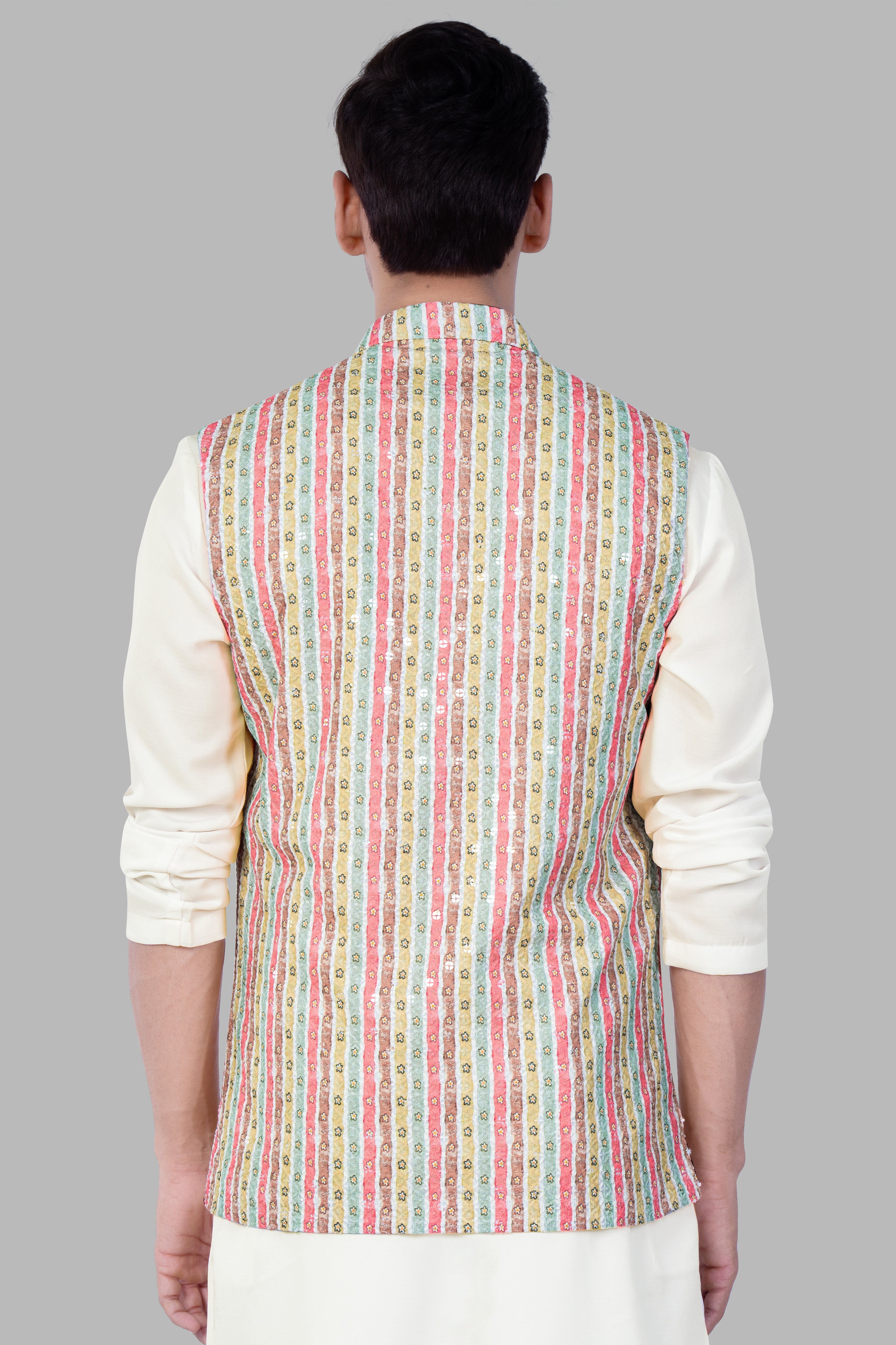 Froly Pink And Apple Blossom Brown MultiColour Designer Thread Embroidered Nehru Jacket