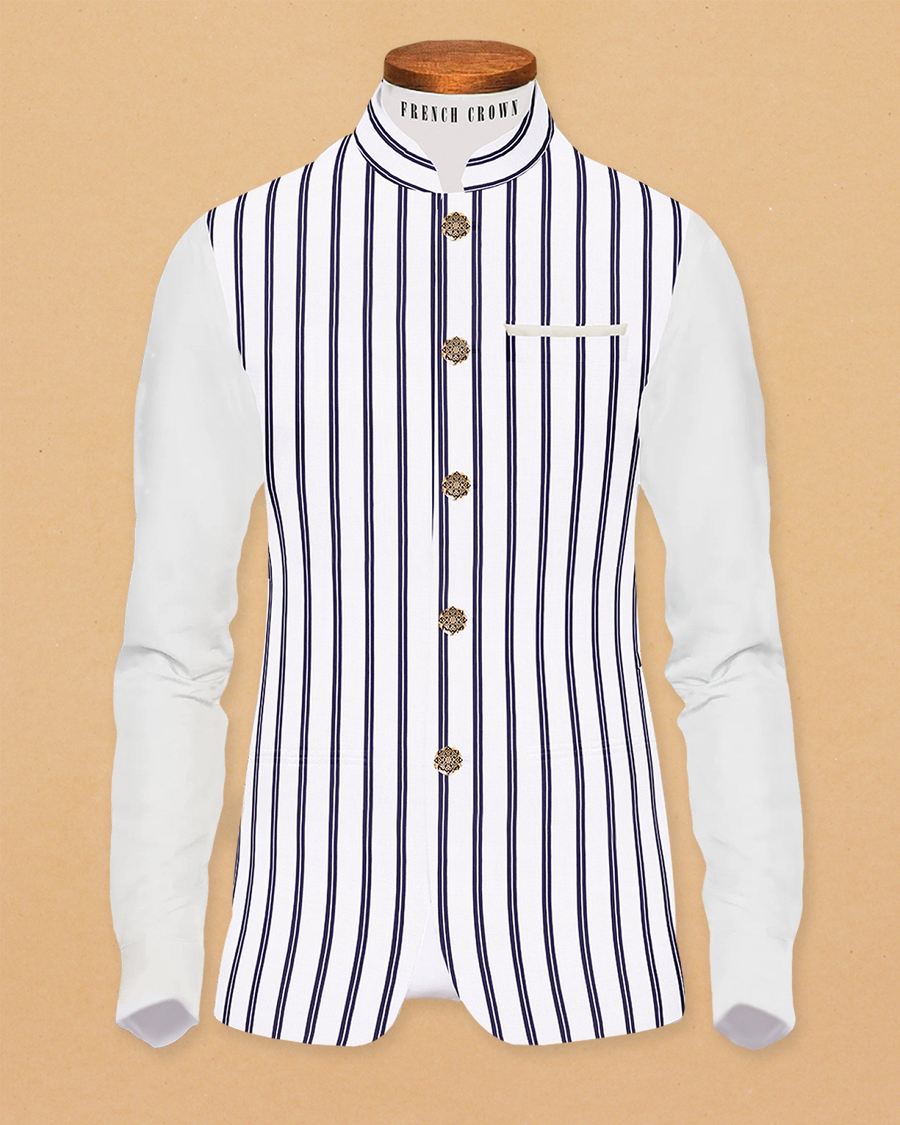 Bright White with Blue Designer Nehru Jacket