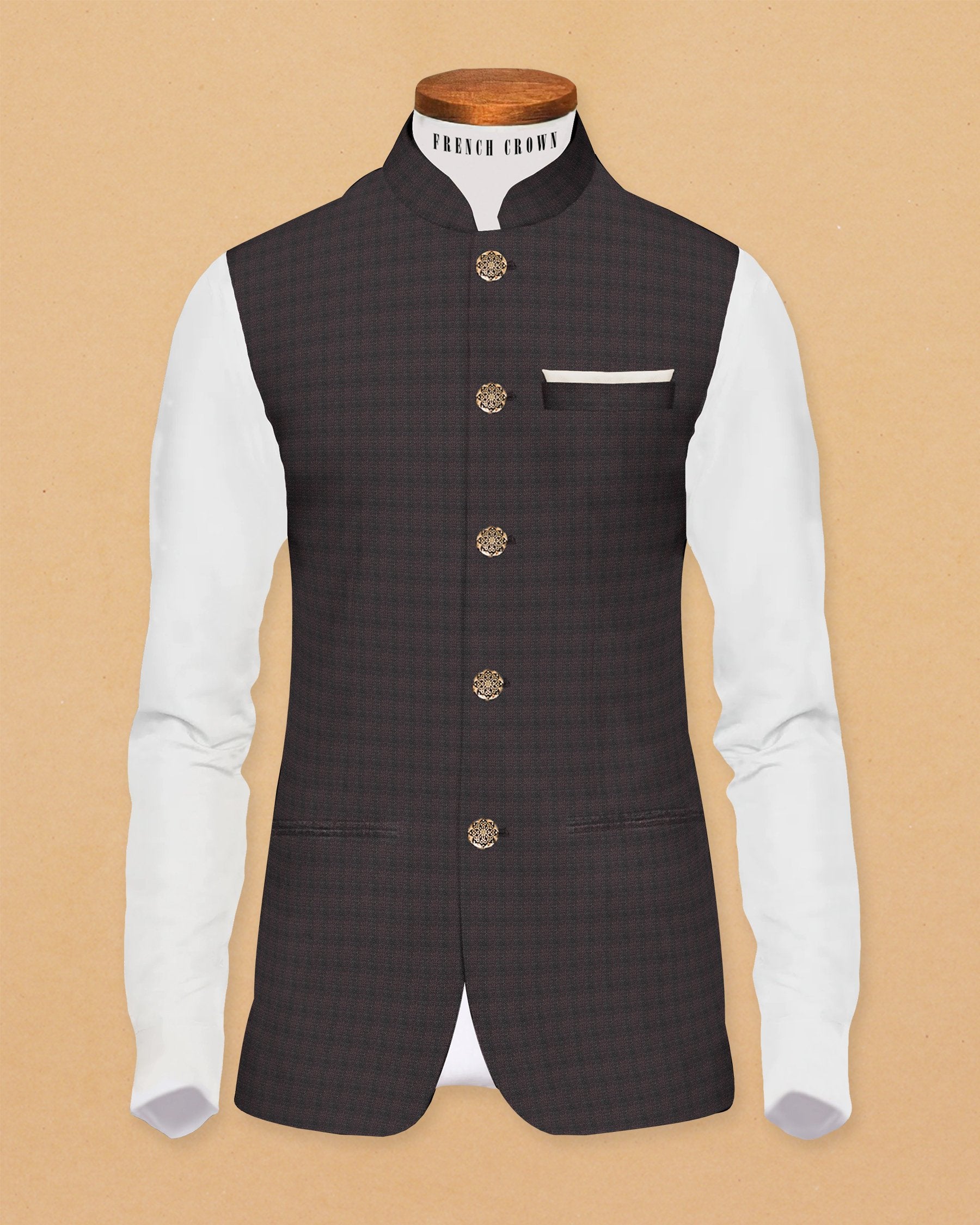 Maroon with Black subtle windowpane Terry-Rayon Nehru Jacket