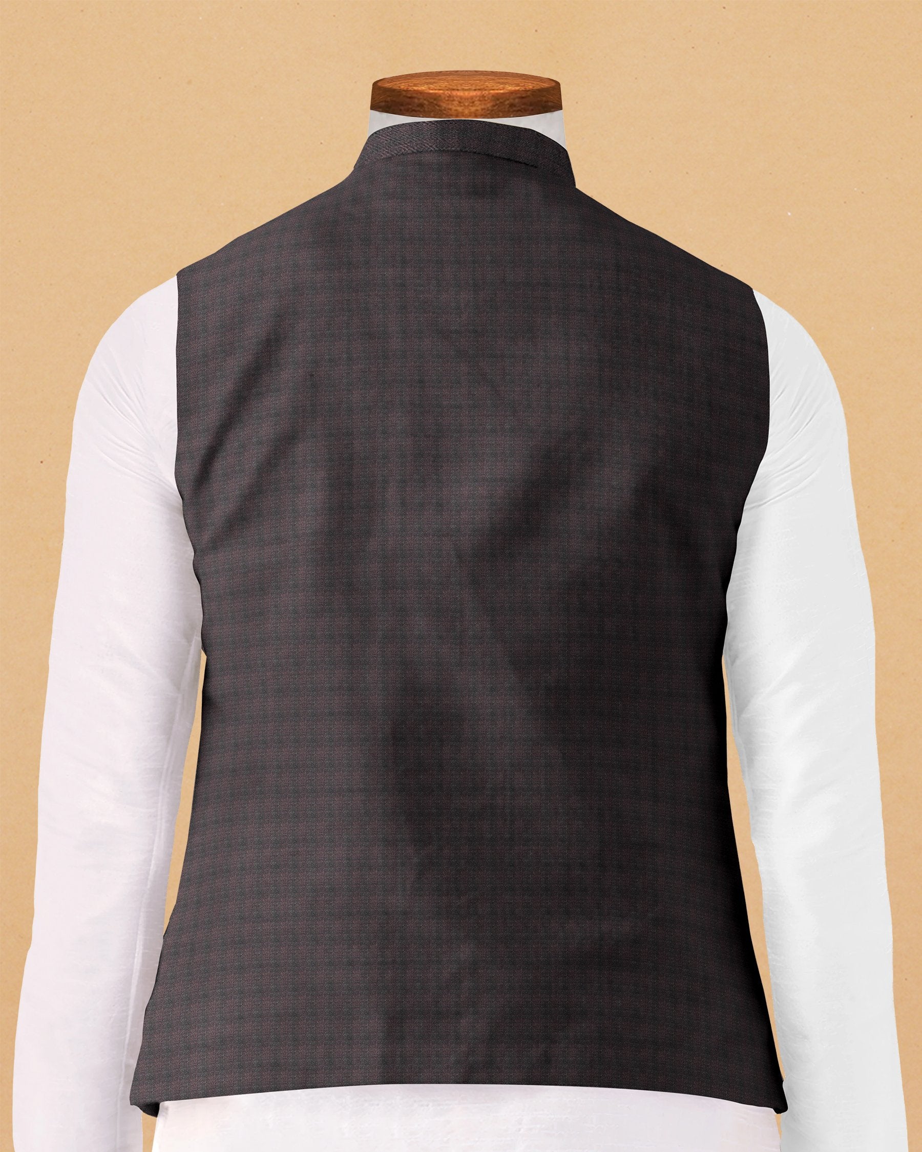 Maroon with Black subtle windowpane Terry-Rayon Nehru Jacket