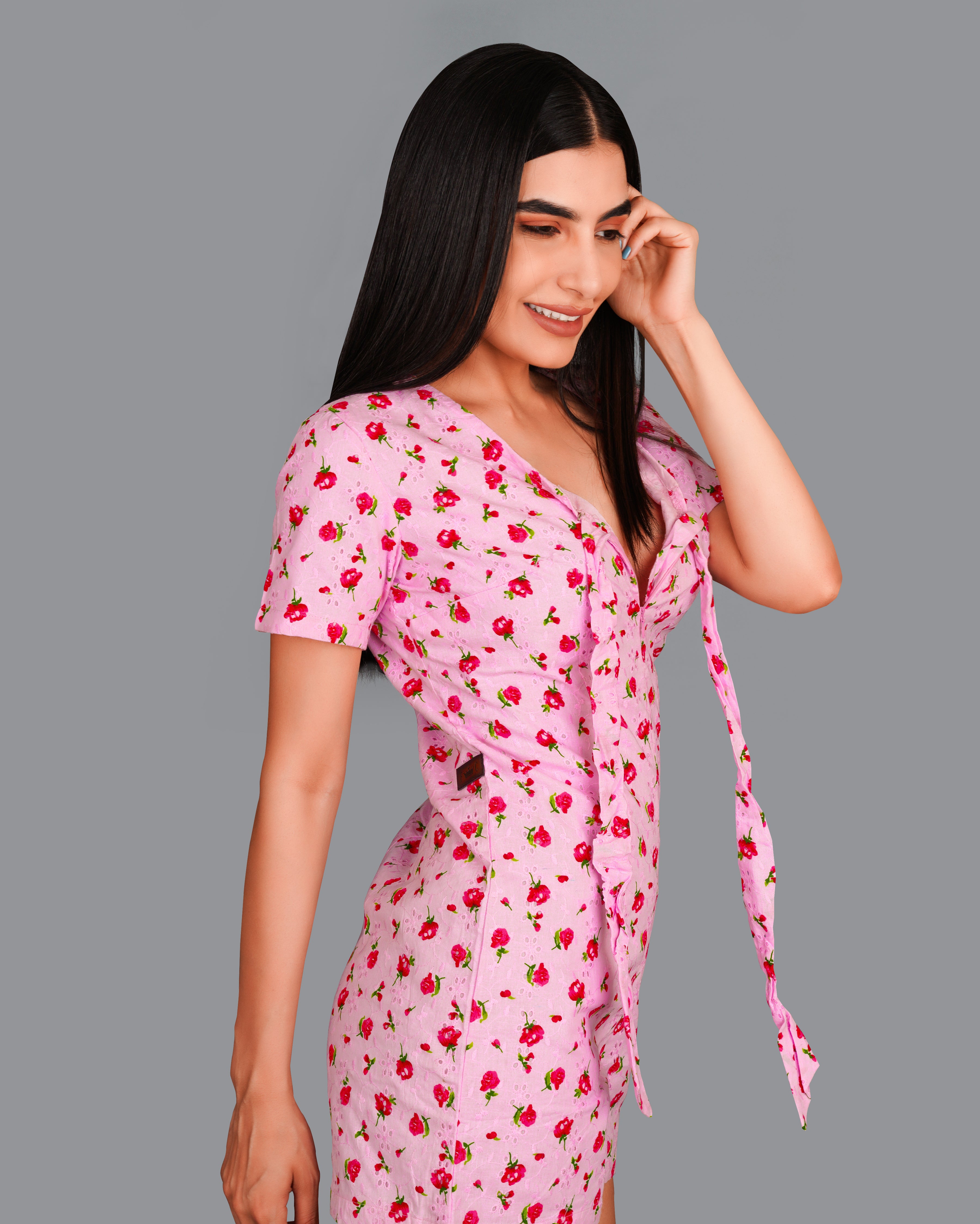 Blossom Pink Rose Printed Premium Cotton Jumpsuit WD007-32, WD007-34, WD007-36, WD007-38, WD007-40, WD007-42