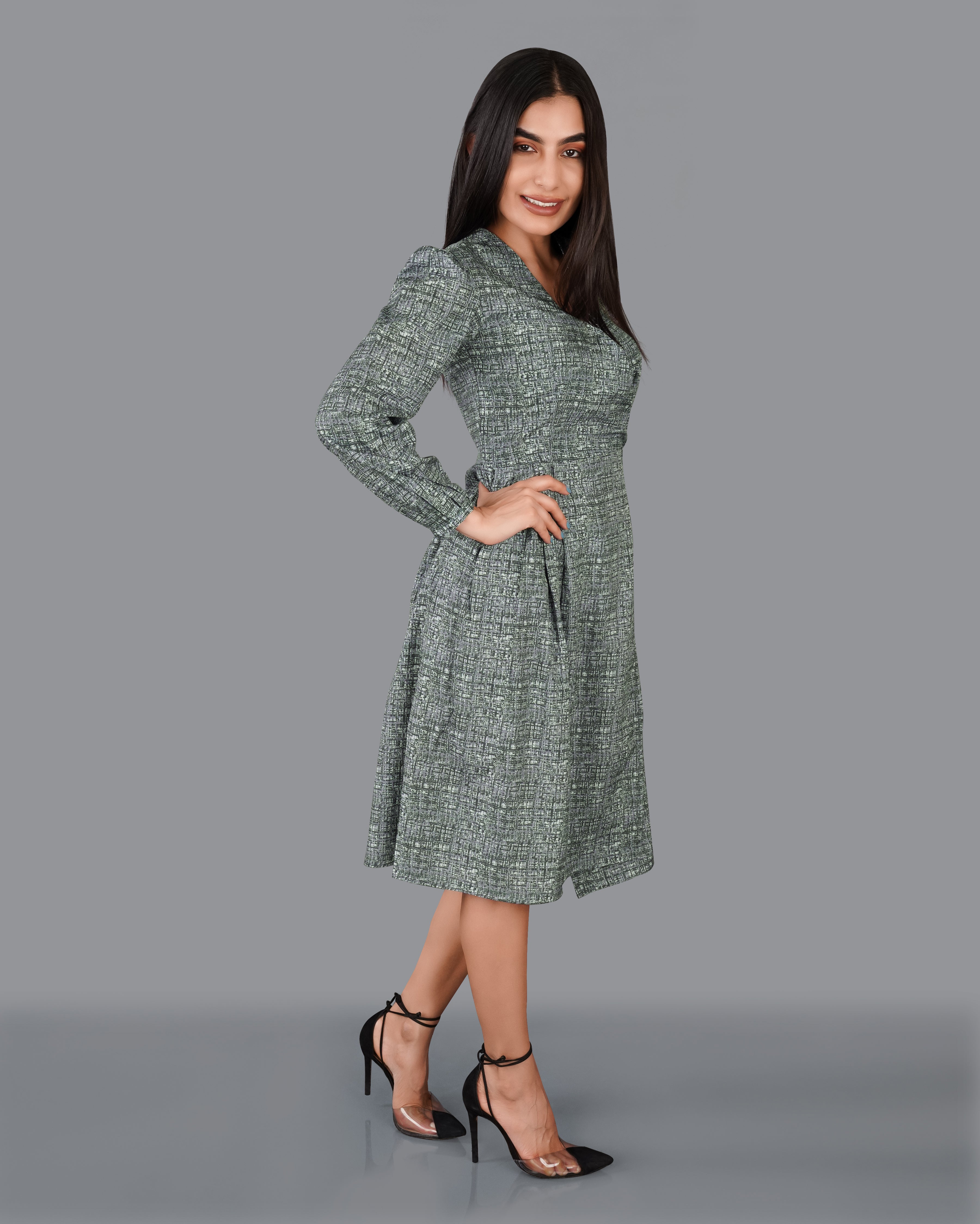 Gravel with Pumice Green Flared Dress WD031-32, WD031-34, WD031-36, WD031-38, WD031-40, WD031-42