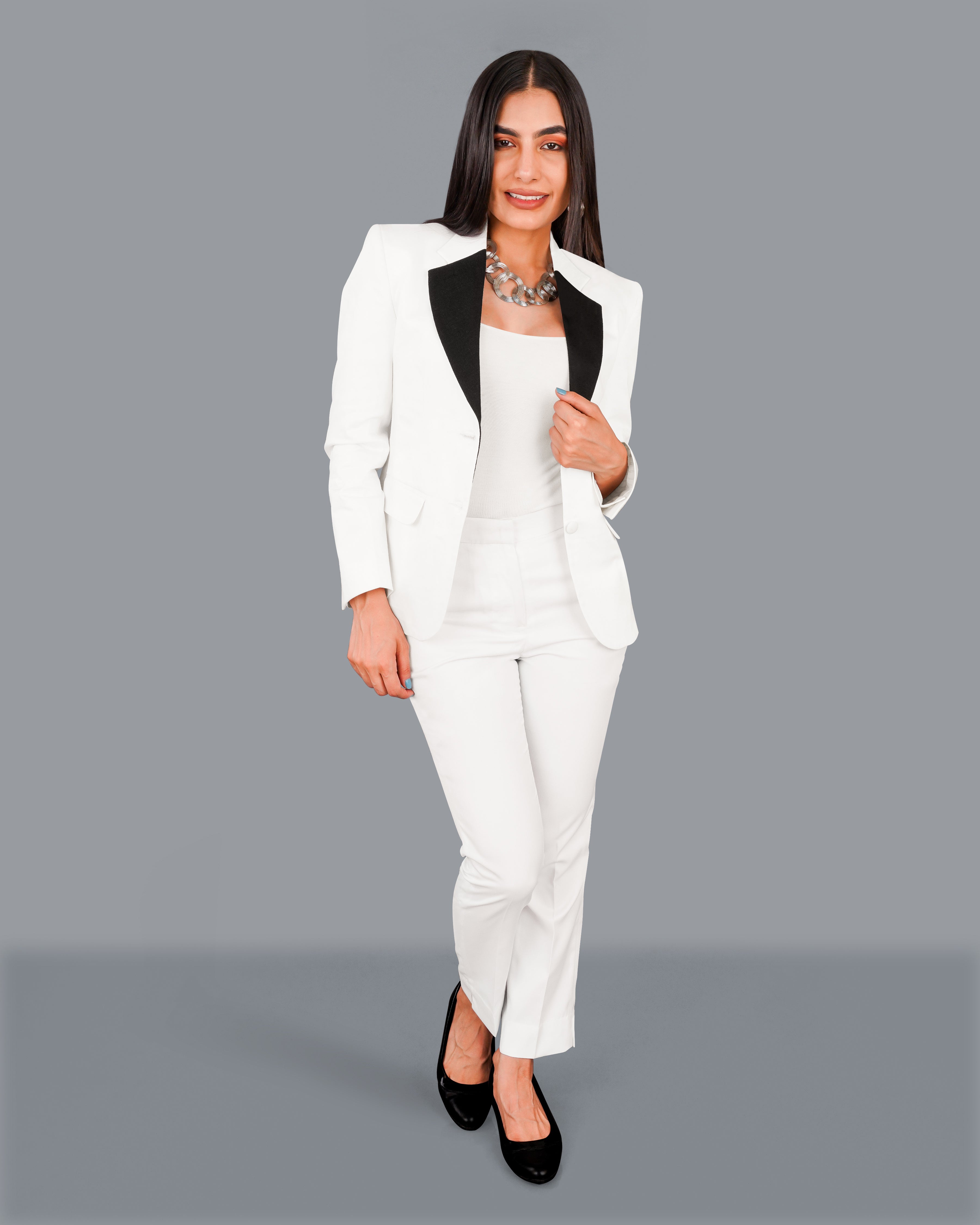 Bright White with Black Premium Cotton Women's Pant WOT005-24, WOT005-26, WOT005-28, WOT005-30, WOT005-32, WOT005-34