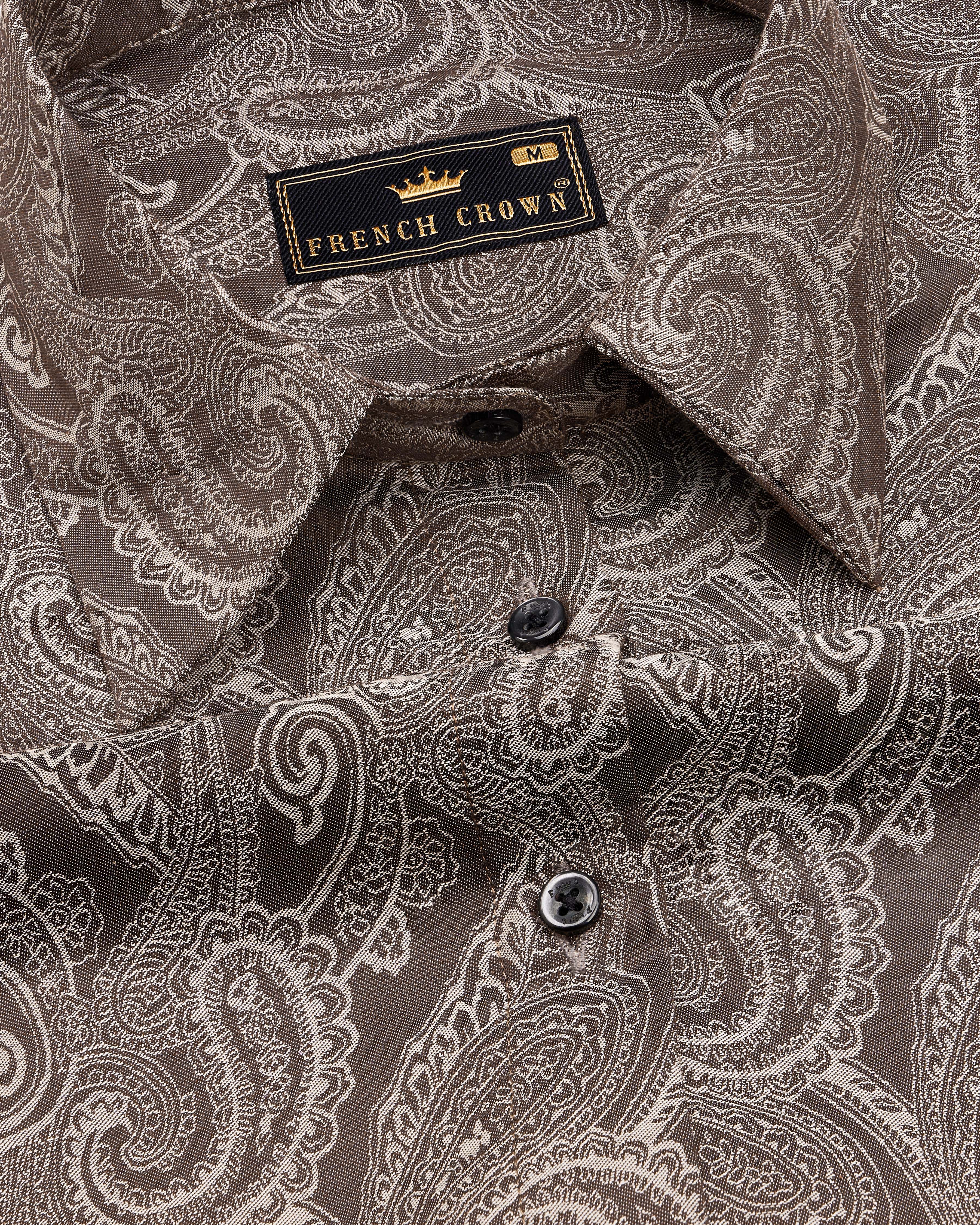 Wenge Brown with Turkey Cream Paisley Printed Premium Cotton Shirt WS001-BLK-32, WS001-BLK-34, WS001-BLK-36, WS001-BLK-38, WS001-BLK-40, WS001-BLK-42