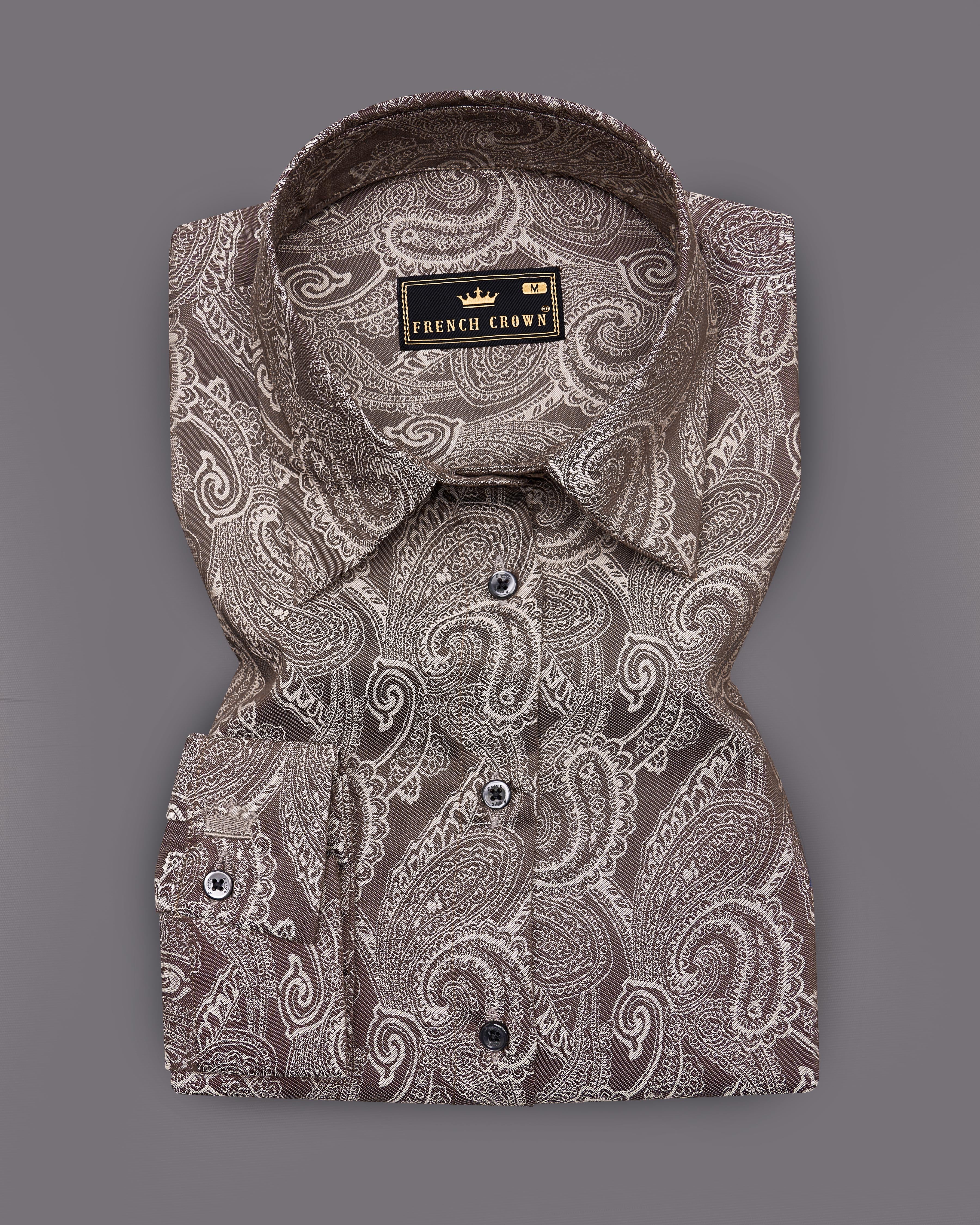 Wenge Brown with Turkey Cream Paisley Printed Premium Cotton Shirt WS001-BLK-32, WS001-BLK-34, WS001-BLK-36, WS001-BLK-38, WS001-BLK-40, WS001-BLK-42