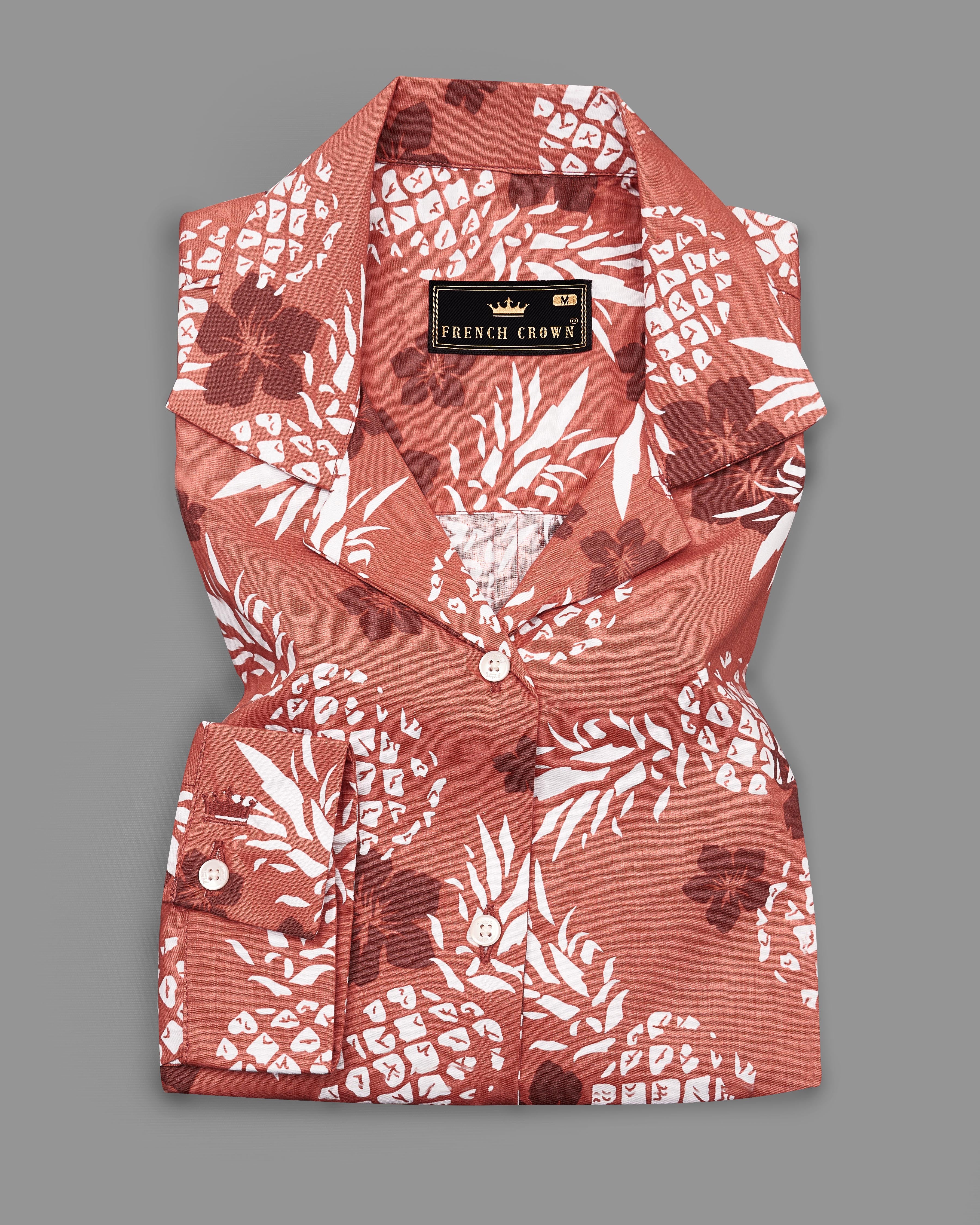 Antique Peach Pineapple Printed Premium Cotton Shirt WS008-32, WS008-34, WS008-36, WS008-38, WS008-40, WS008-42