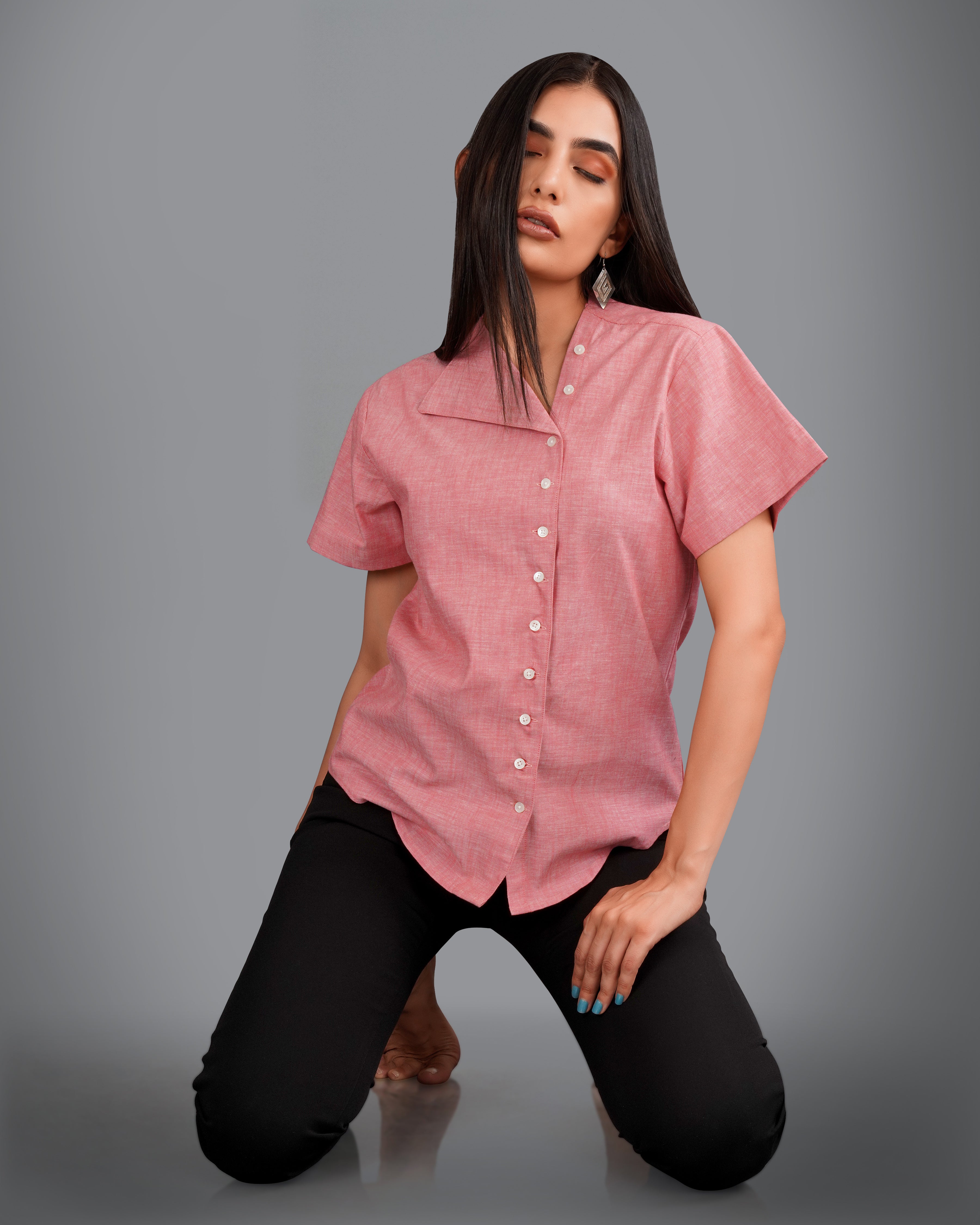 Faded Pink Casual Textured Premium Cotton Shirt For Women