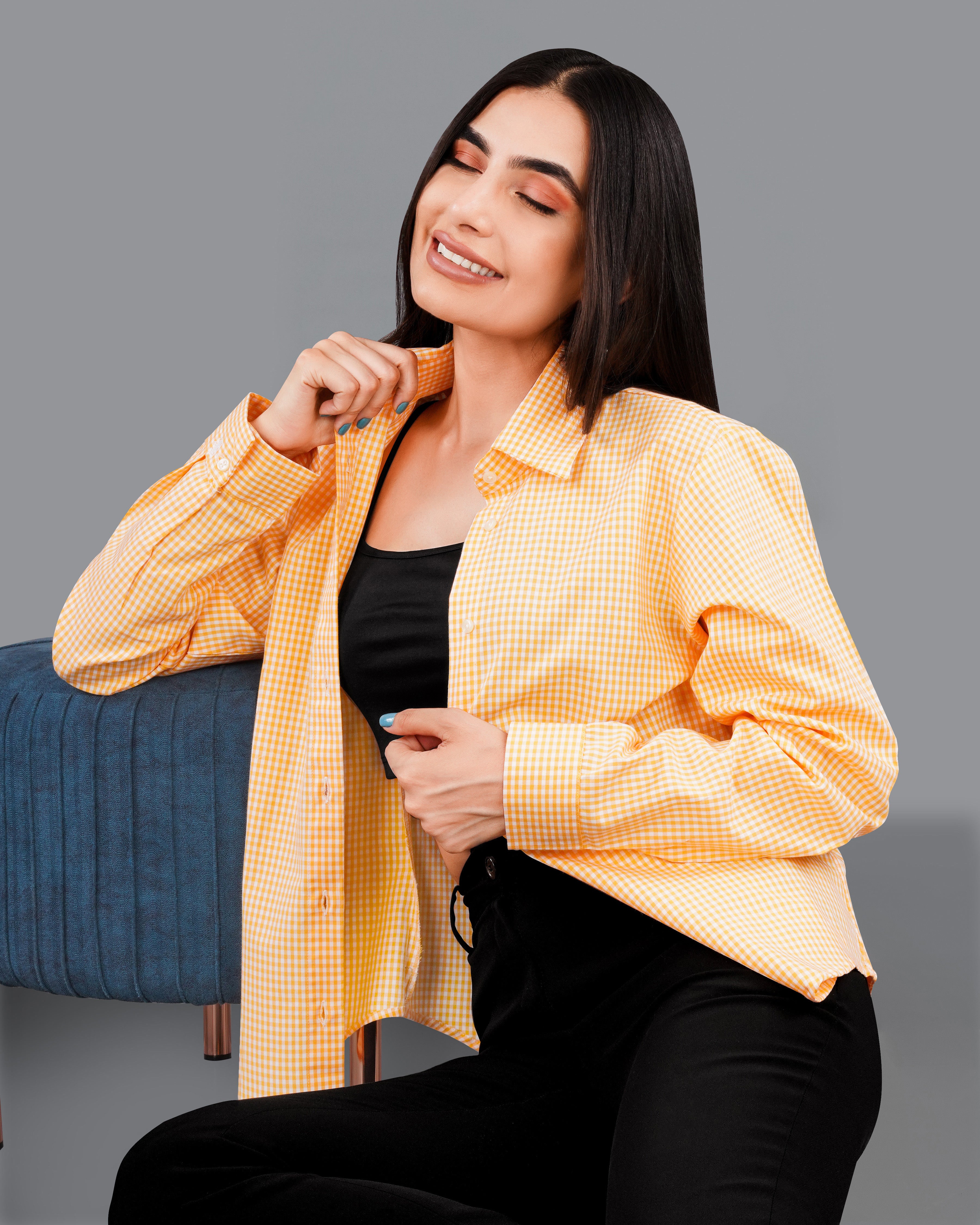 Bright White with Texas Orange Checkered Premium Cotton Shirt WS012-32, WS012-34, WS012-36, WS012-38, WS012-40, WS012-42