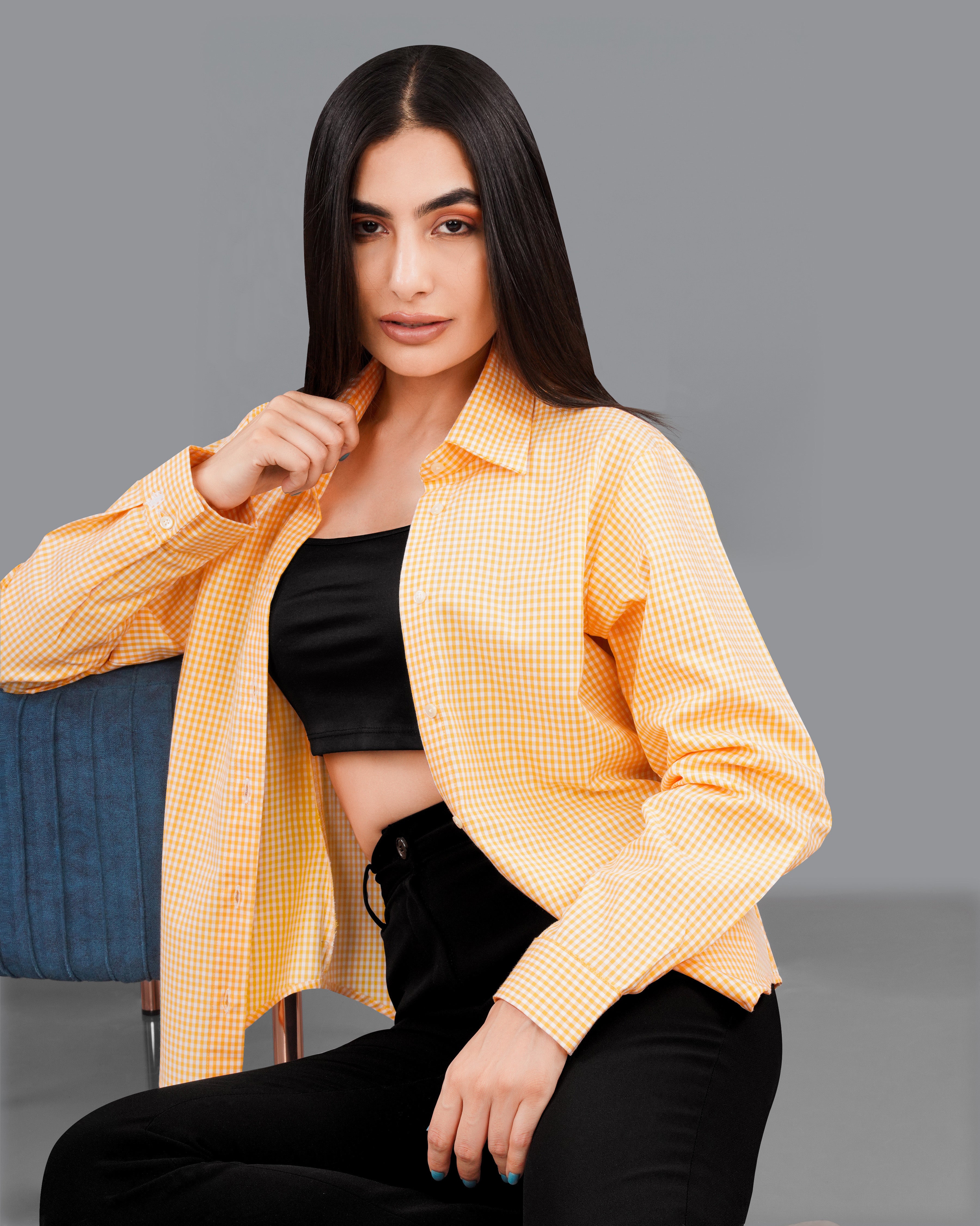 Bright White with Texas Orange Checkered Premium Cotton Shirt WS012-32, WS012-34, WS012-36, WS012-38, WS012-40, WS012-42