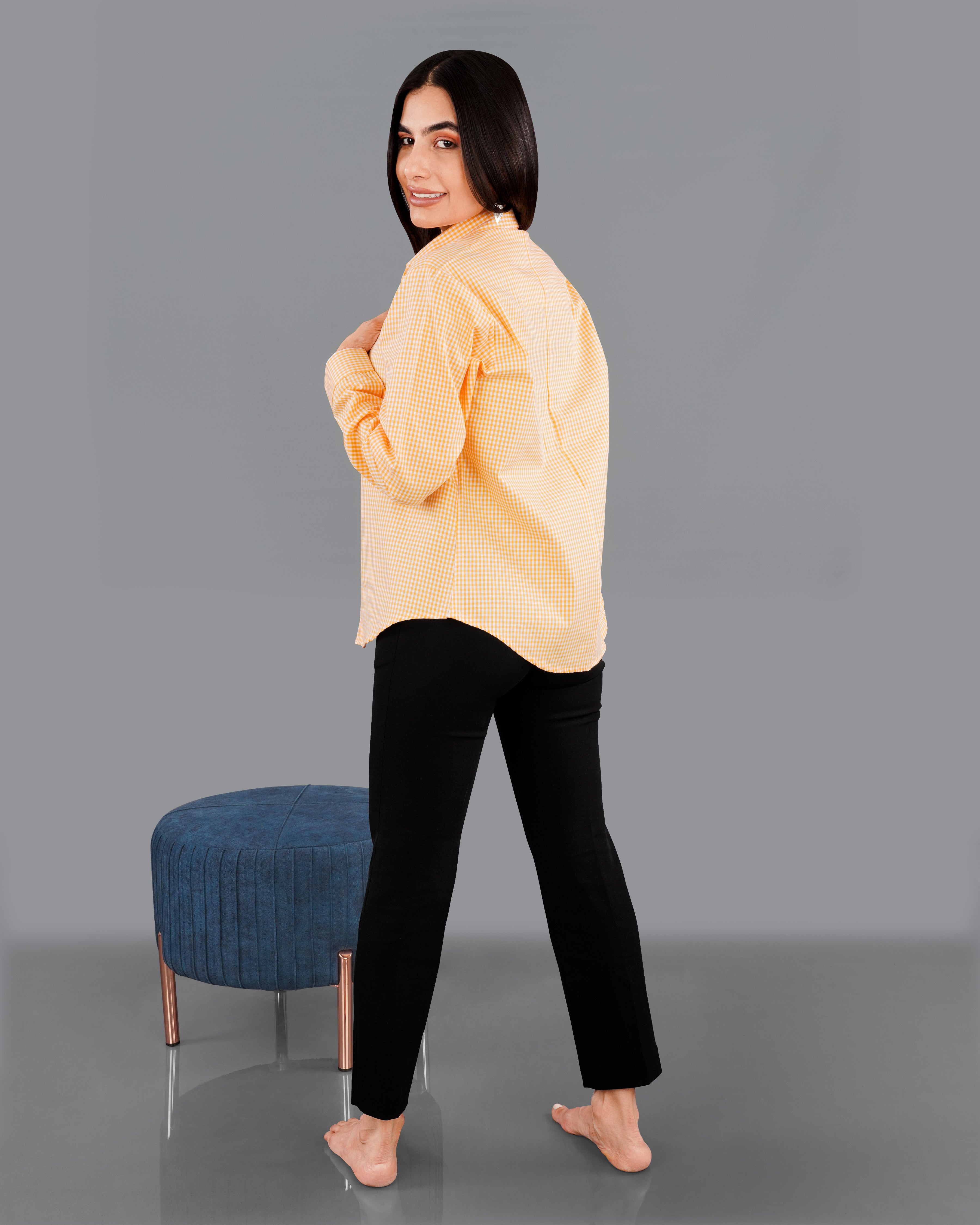 Bright White with Texas Orange Checkered Premium Cotton Shirt WS012-32, WS012-34, WS012-36, WS012-38, WS012-40, WS012-42