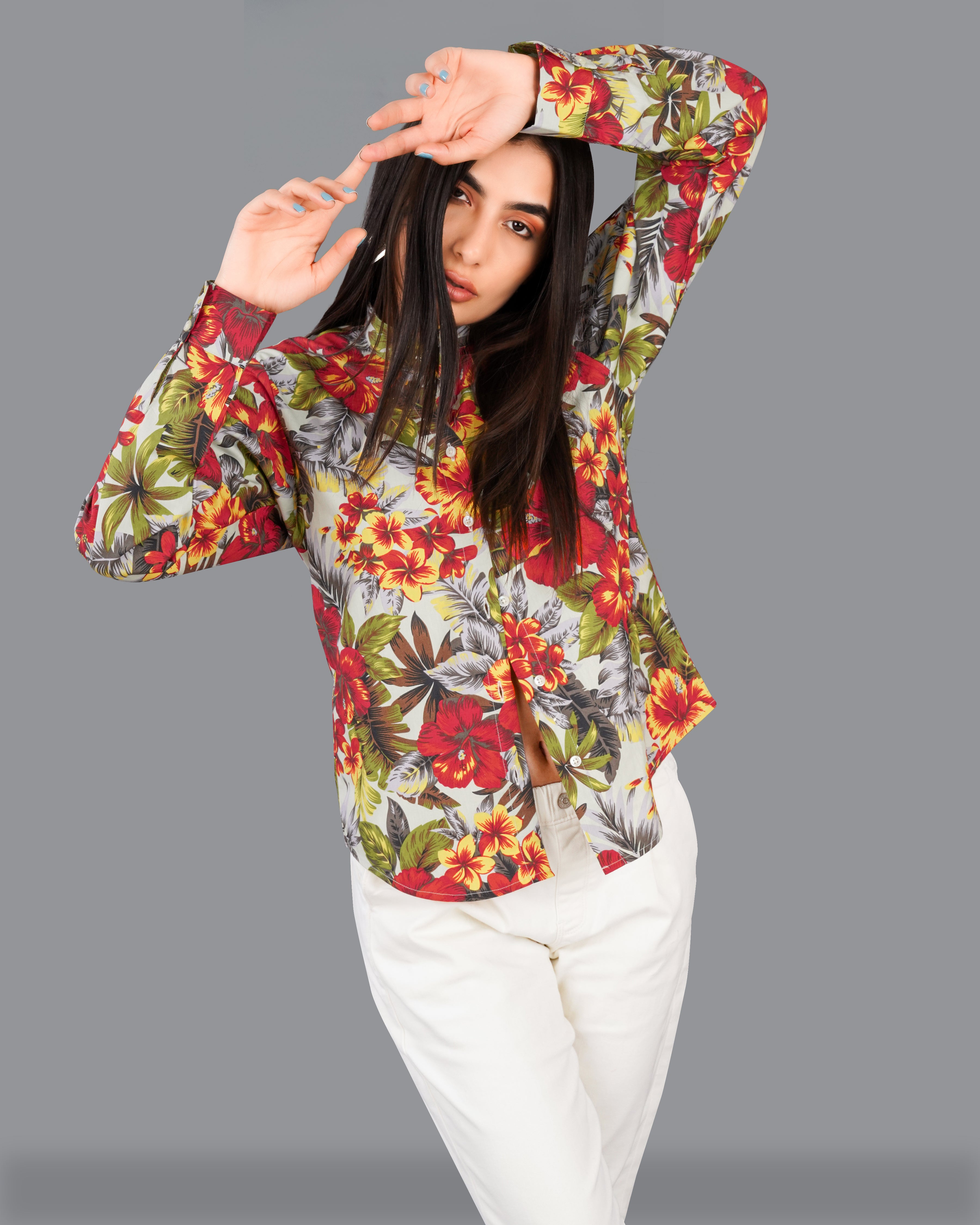 Jasper Red Multicolour Floral Printed Premium Cotton Shirt WS015-M-32, WS015-M-34, WS015-M-36, WS015-M-38, WS015-M-40, WS015-M-42