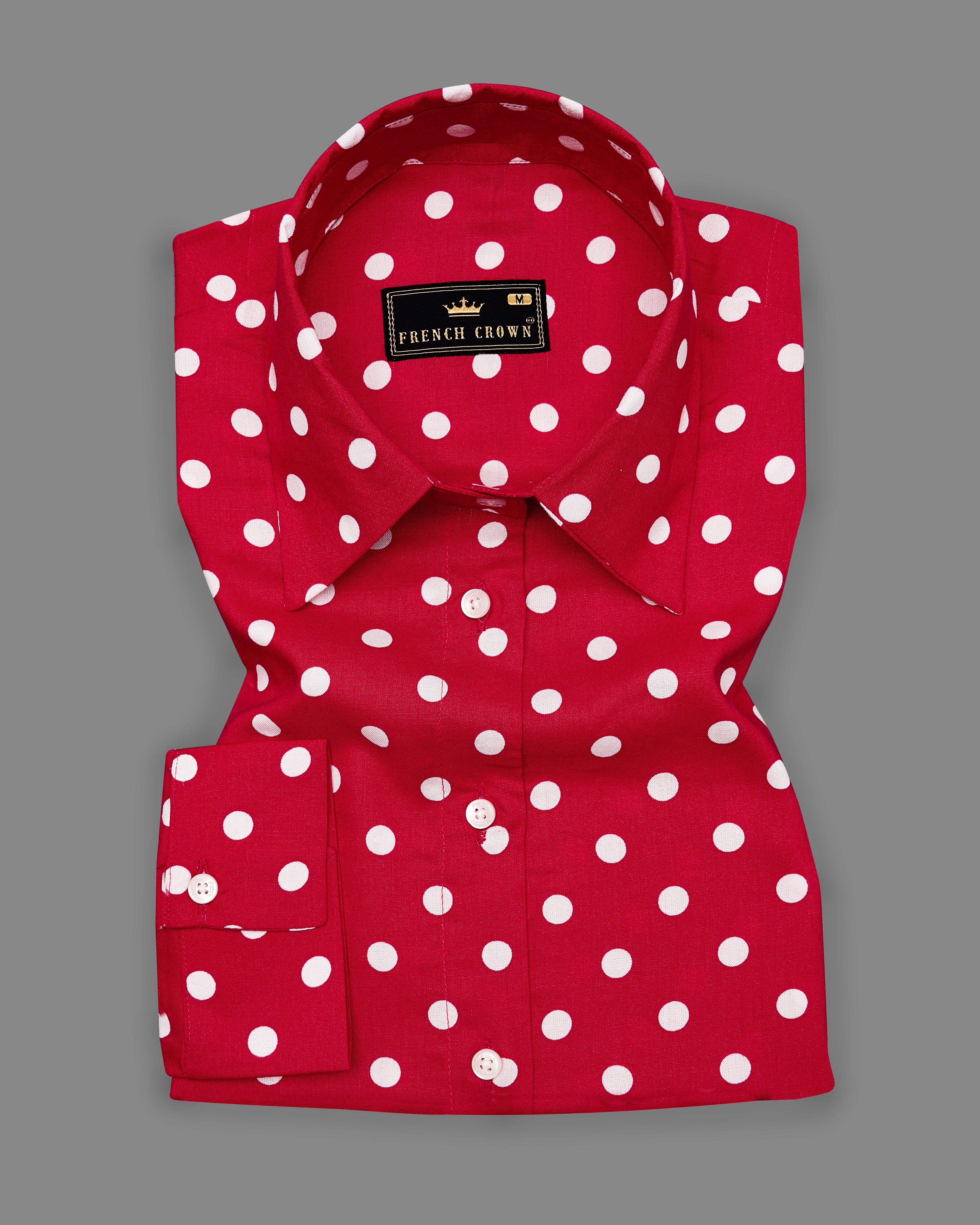 Shiraz Red Polka Dotted Premium Tencel Shirt WS016-32, WS016-34, WS016-36, WS016-38, WS016-40, WS016-42 WS016-32, WS016-34, WS016-36, WS016-38, WS016-40, WS016-42
