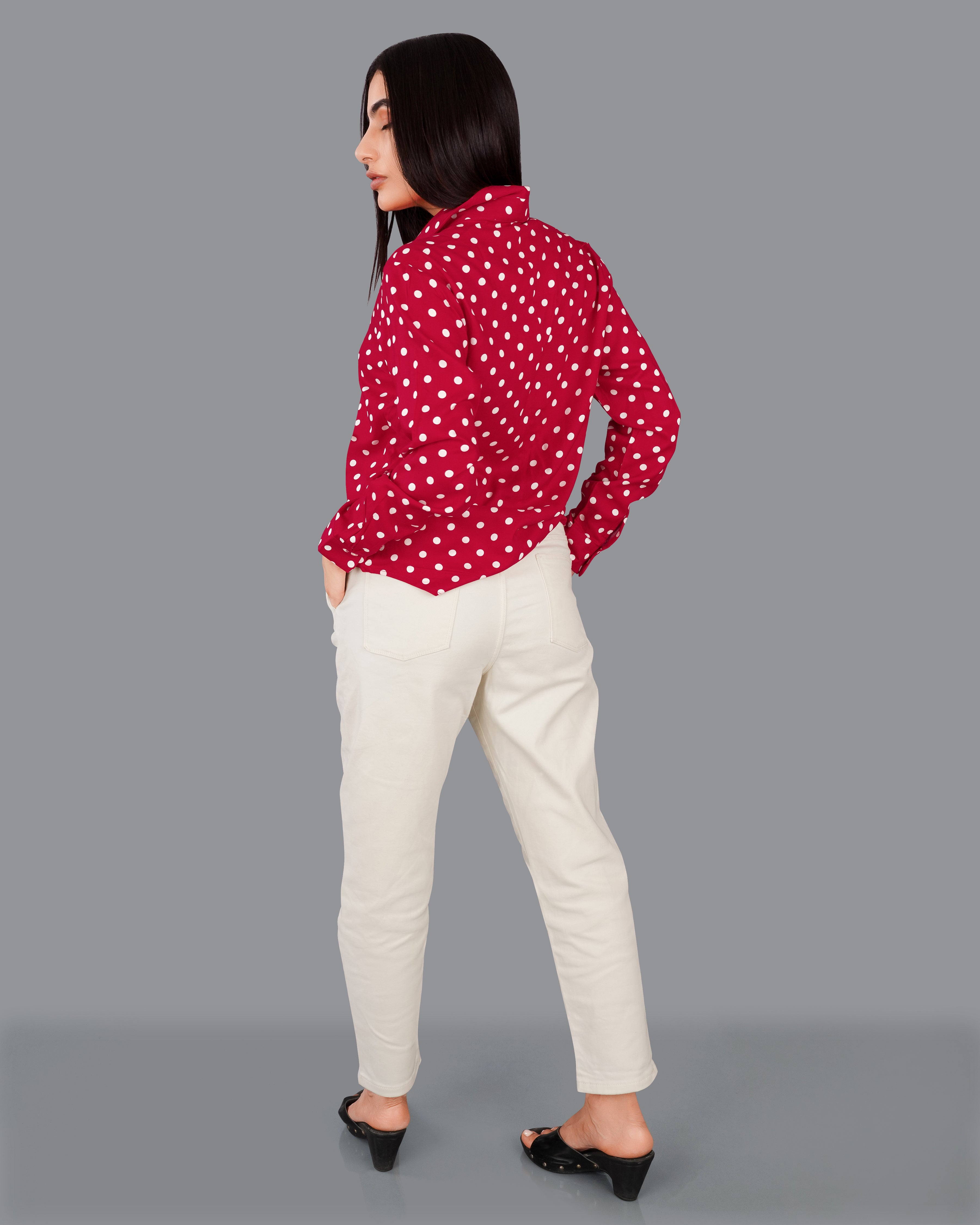 Shiraz Red Polka Dotted Premium Tencel Shirt WS016-32, WS016-34, WS016-36, WS016-38, WS016-40, WS016-42 WS016-32, WS016-34, WS016-36, WS016-38, WS016-40, WS016-42