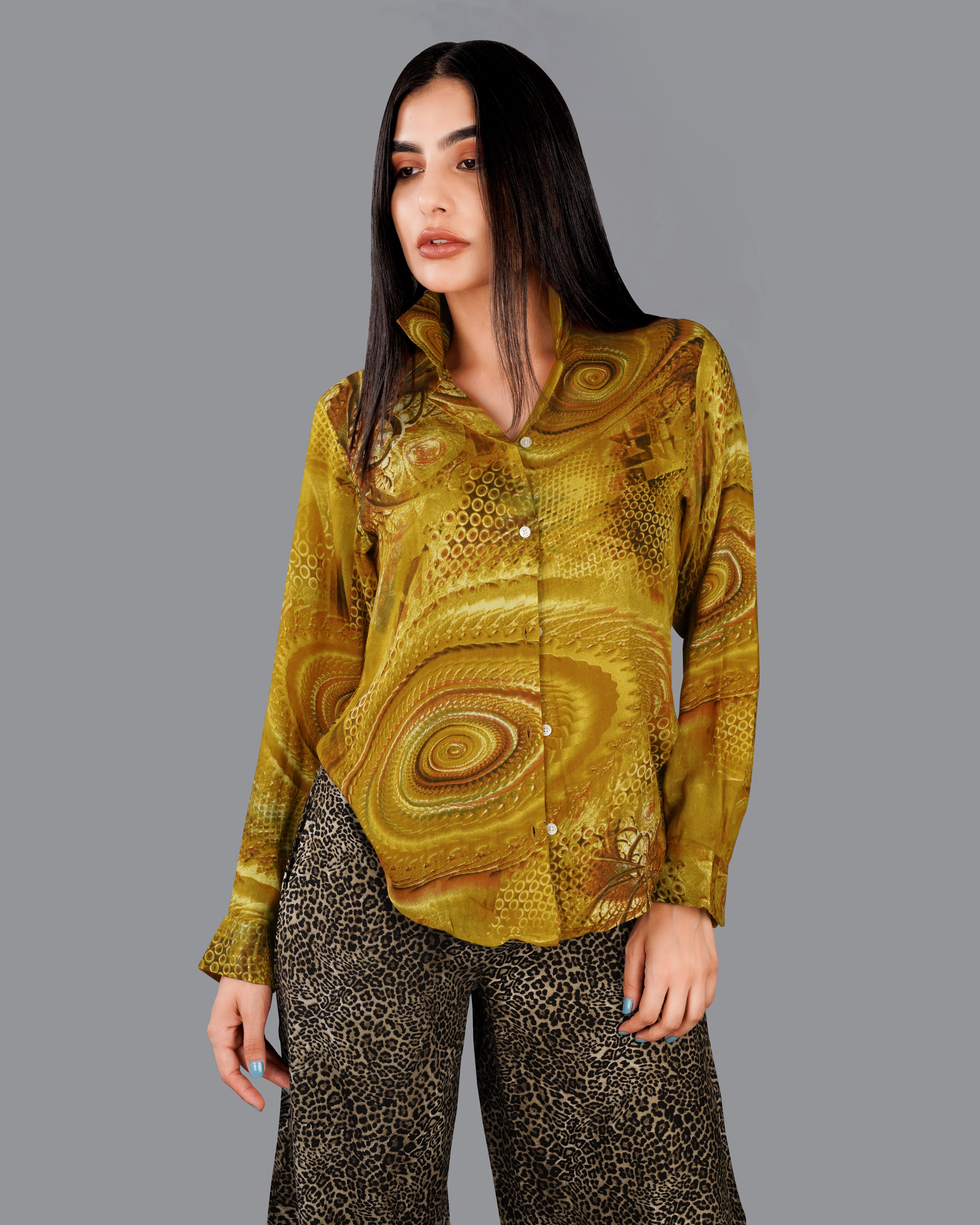 Alpine and Reno Brown Printed Premium Tencel Shirt WS019-32, WS019-34, WS019-36, WS019-38, WS019-40, WS019-42