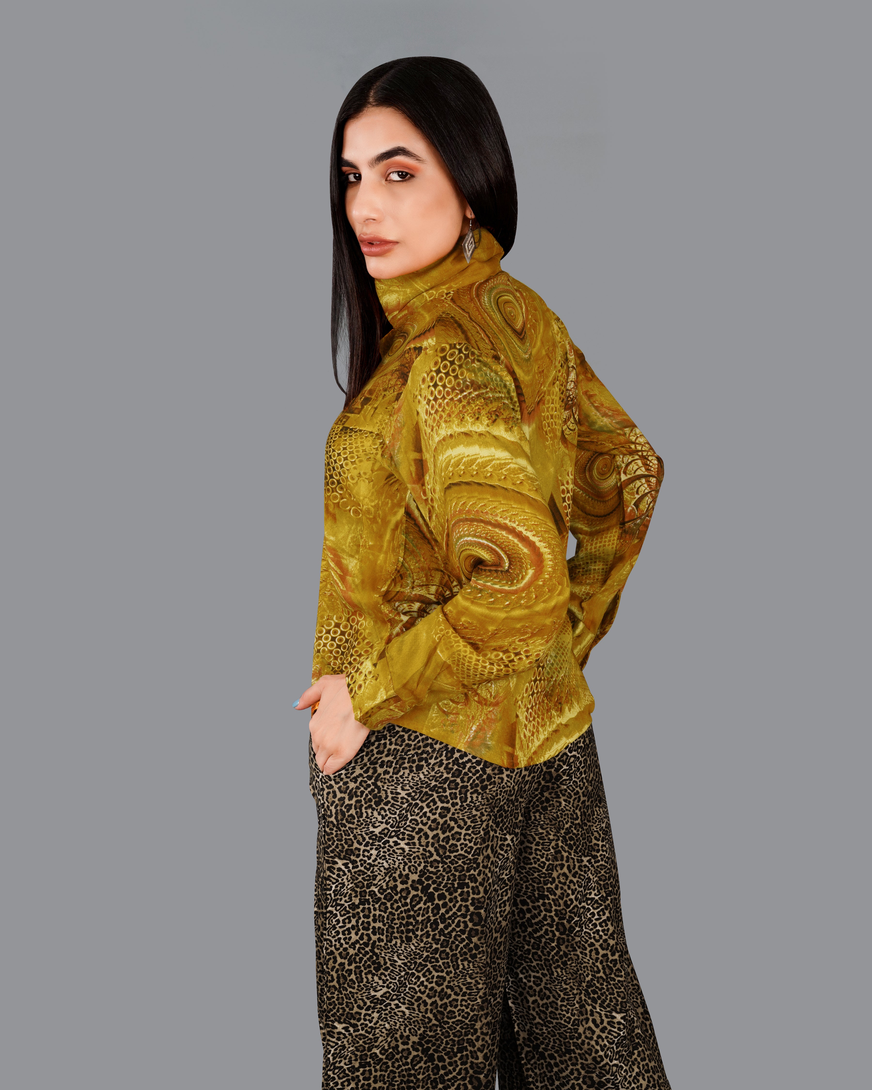 Alpine and Reno Brown Printed Premium Tencel Shirt WS019-32, WS019-34, WS019-36, WS019-38, WS019-40, WS019-42