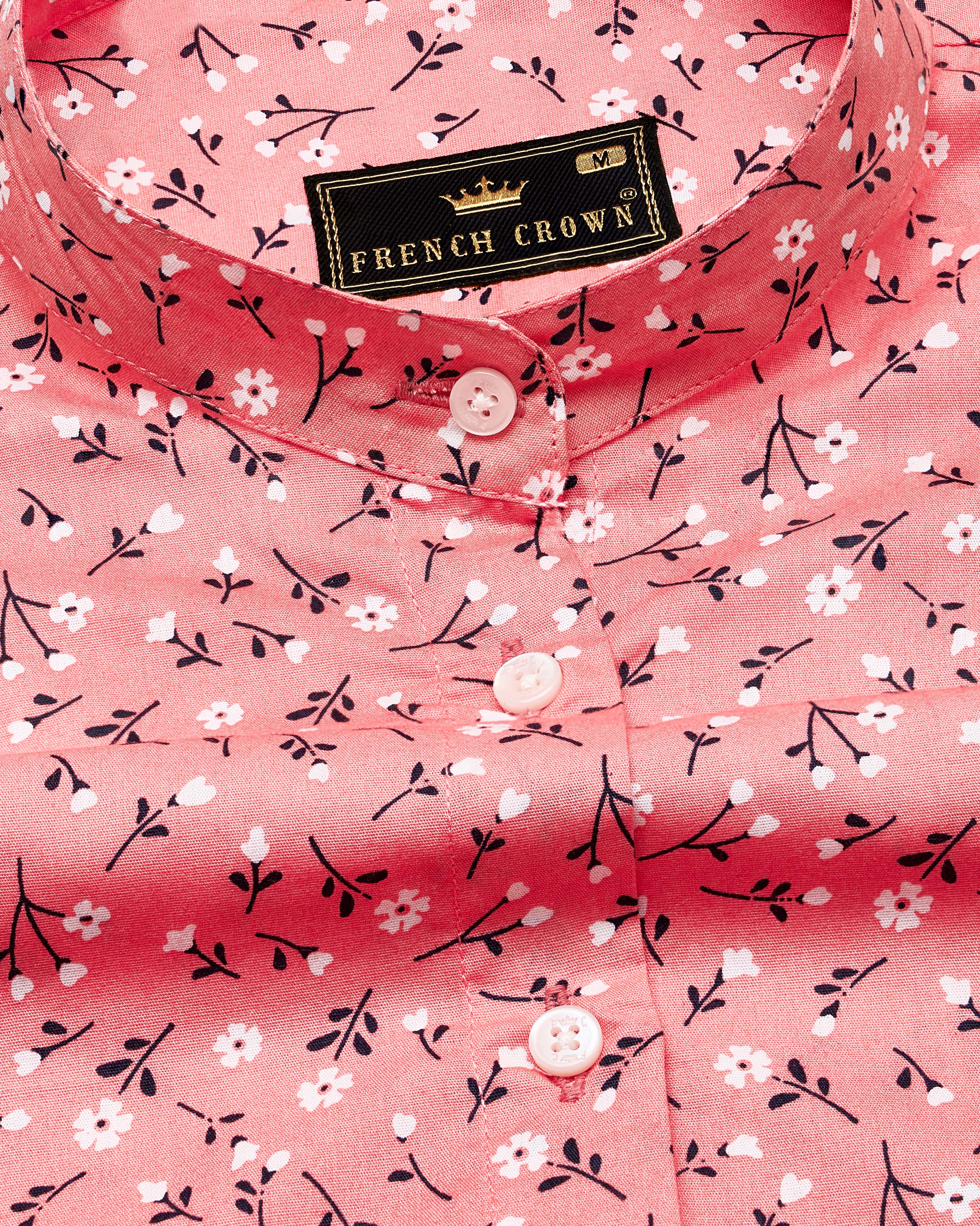 Coral Pink Ditsy Printed Premium Cotton Shirt WS024-M-32, WS024-M-34, WS024-M-36, WS024-M-38, WS024-M-40, WS024-M-42