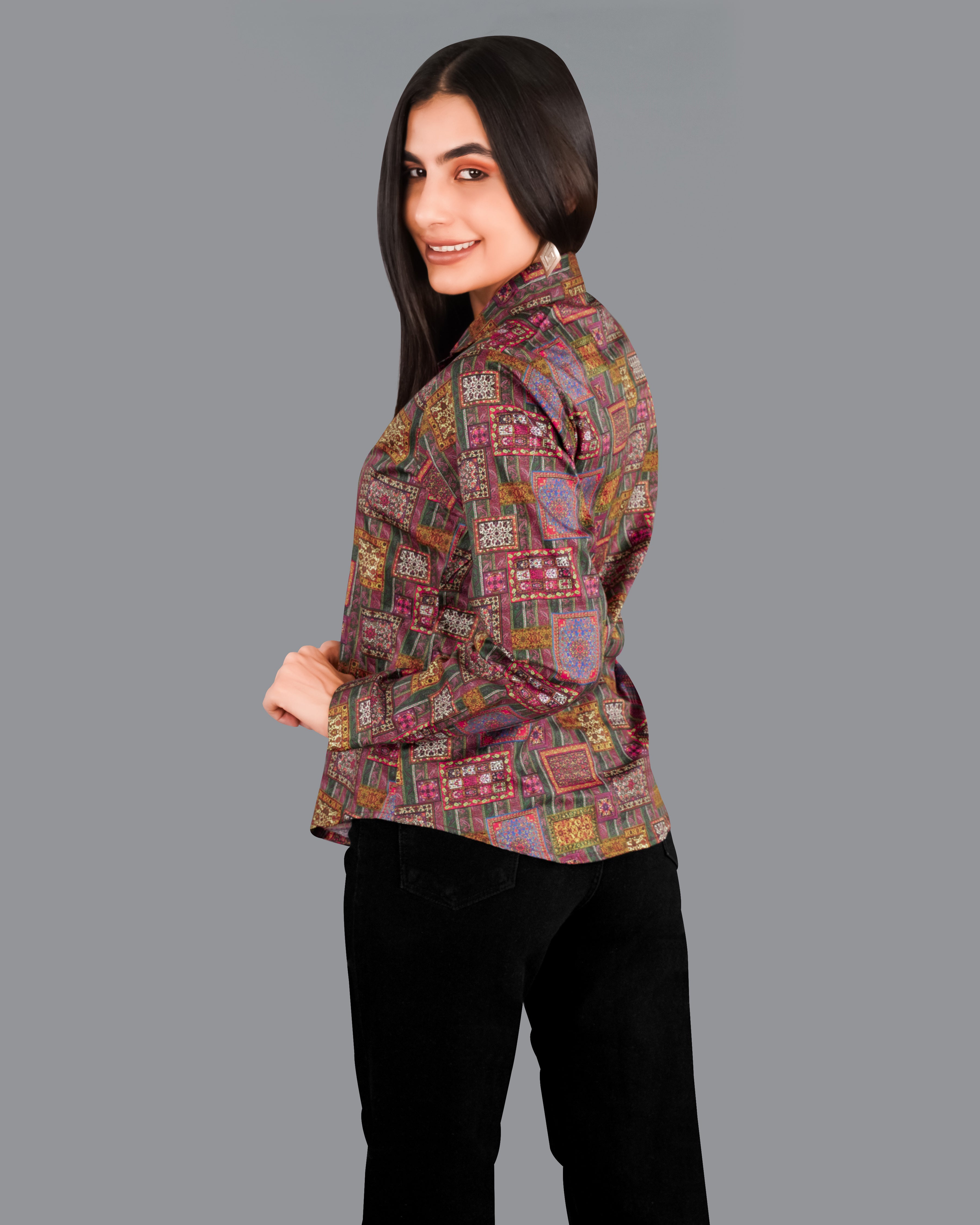 Camelot Pink Banjara Patchwork Printed Premium Cotton Shirt WS026-CC-32, WS026-CC-34, WS026-CC-36, WS026-CC-38, WS026-CC-40, WS026-CC-42