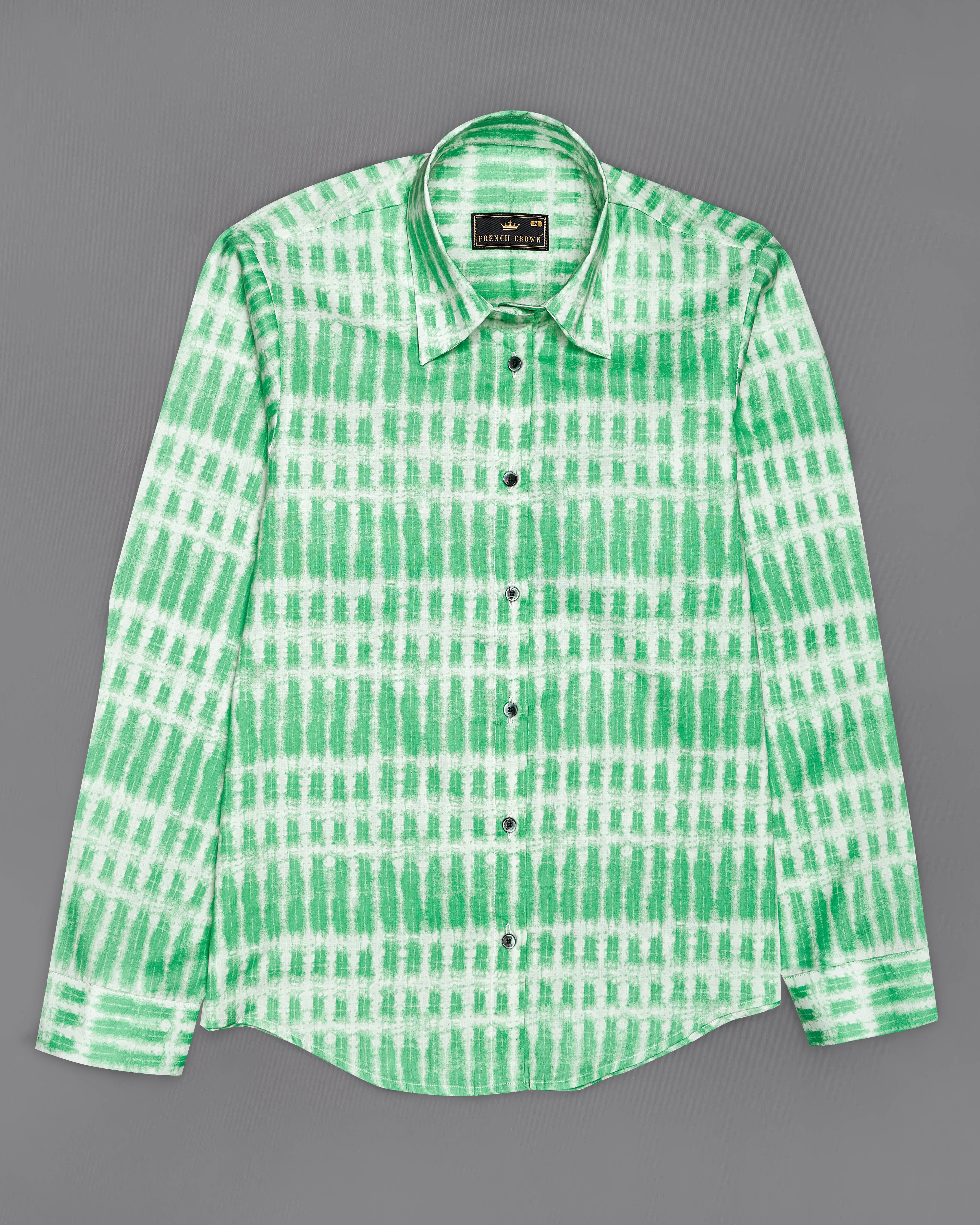 Teal Green with Bright White Printed Premium Tencel Shirt WS027-BLK-32, WS027-BLK-34, WS027-BLK-36, WS027-BLK-38, WS027-BLK-40, WS027-BLK-42