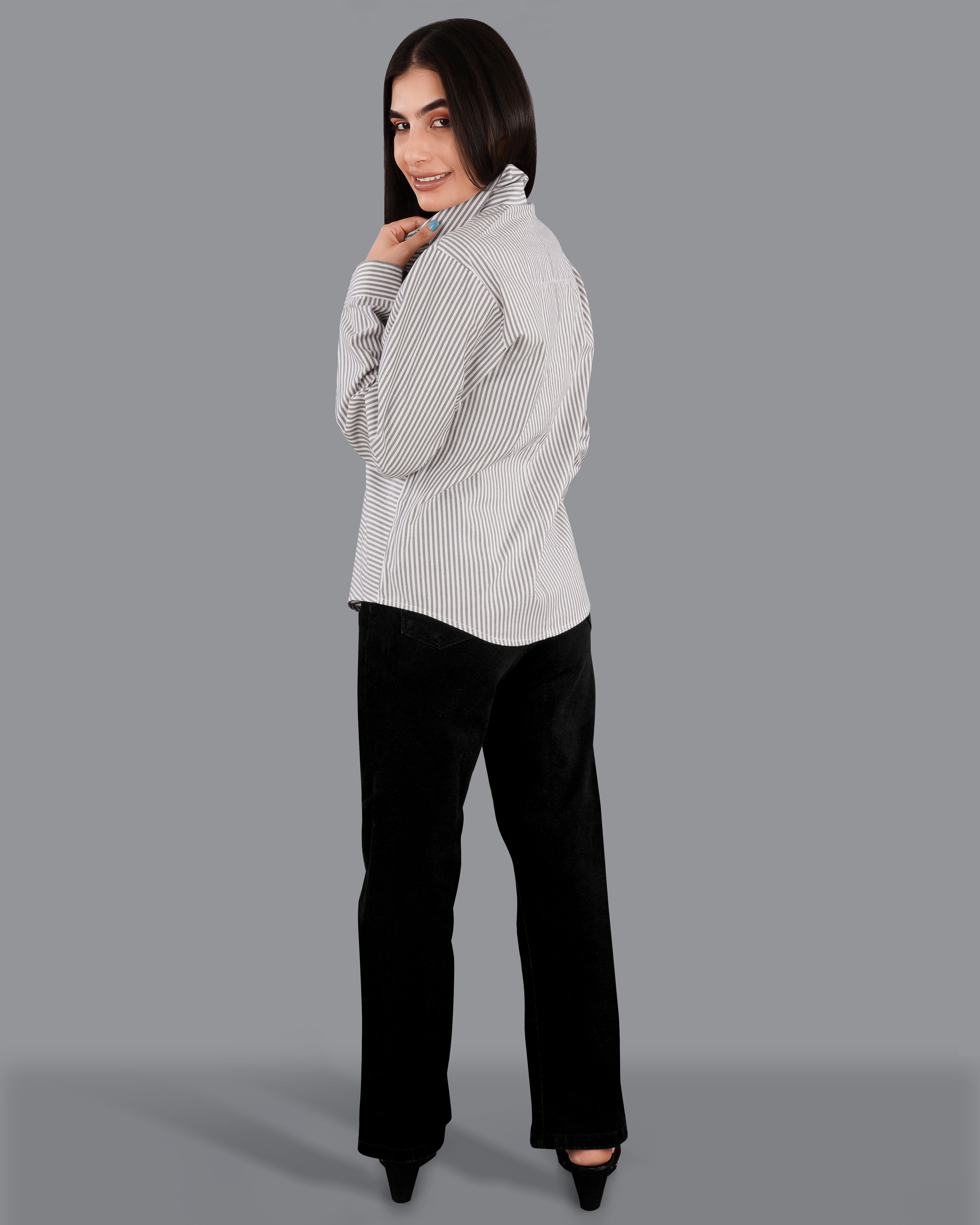 Bright White with Regent Gray Striped Premium Cotton Shirt WS032-32, WS032-34, WS032-36, WS032-38, WS032-40, WS032-42
