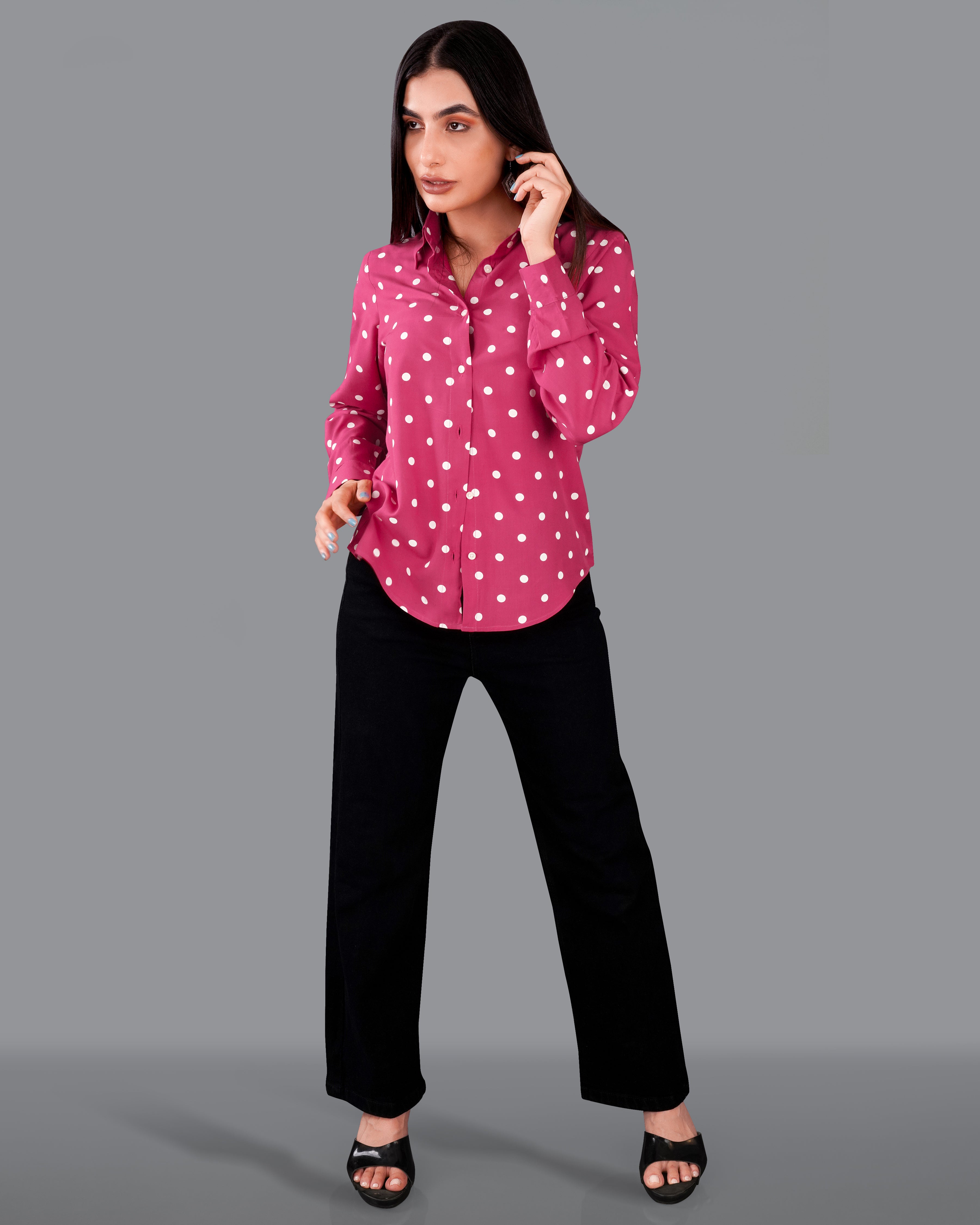 Rhino Pink Polka Dotted Premium Tencel Shirt WS036-32, WS036-34, WS036-36, WS036-38, WS036-40, WS036-42