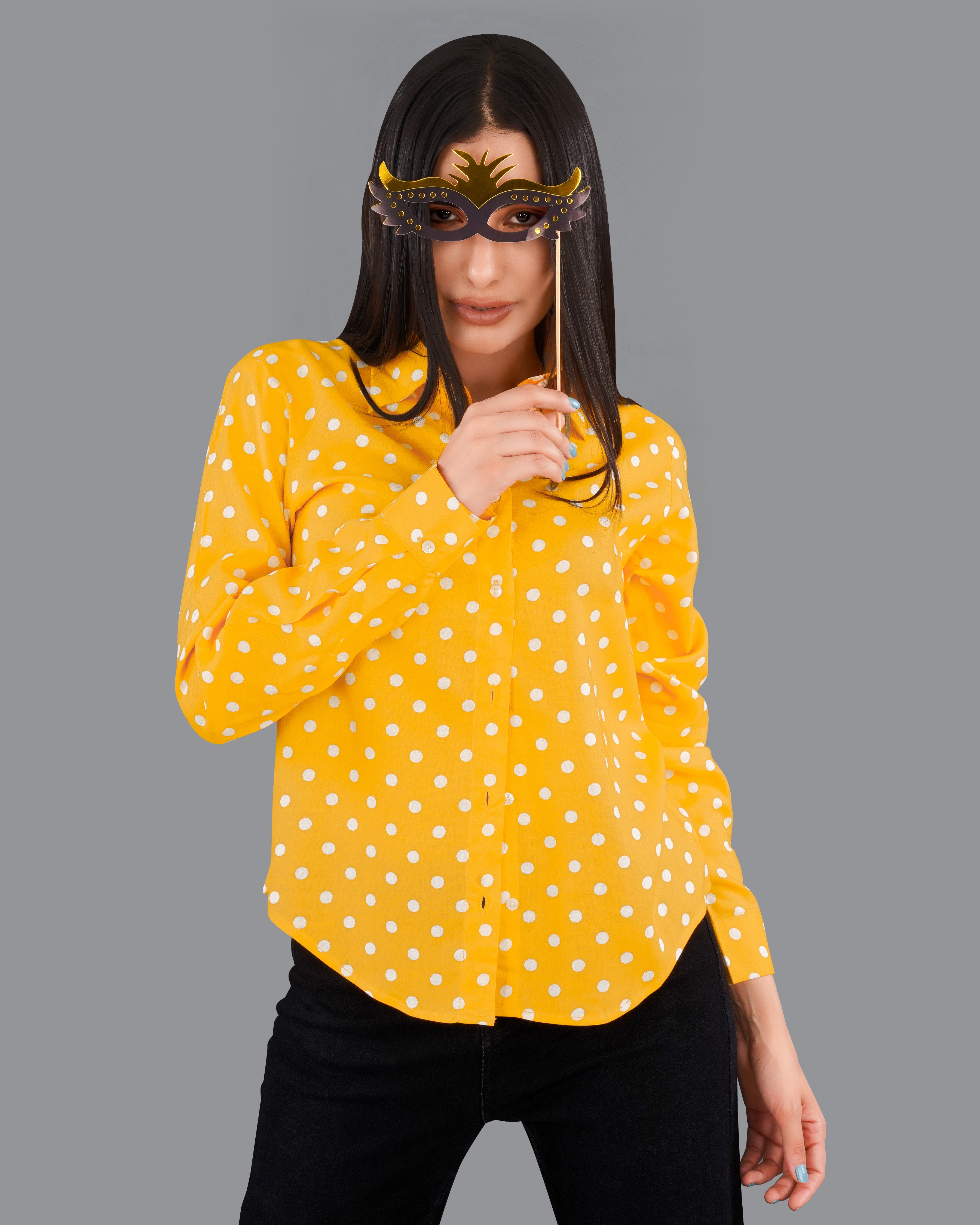 Tangerine Yellow Polka Dotted Premium Tencel Shirt WS037-32, WS037-34, WS037-36, WS037-38, WS037-40, WS037-42