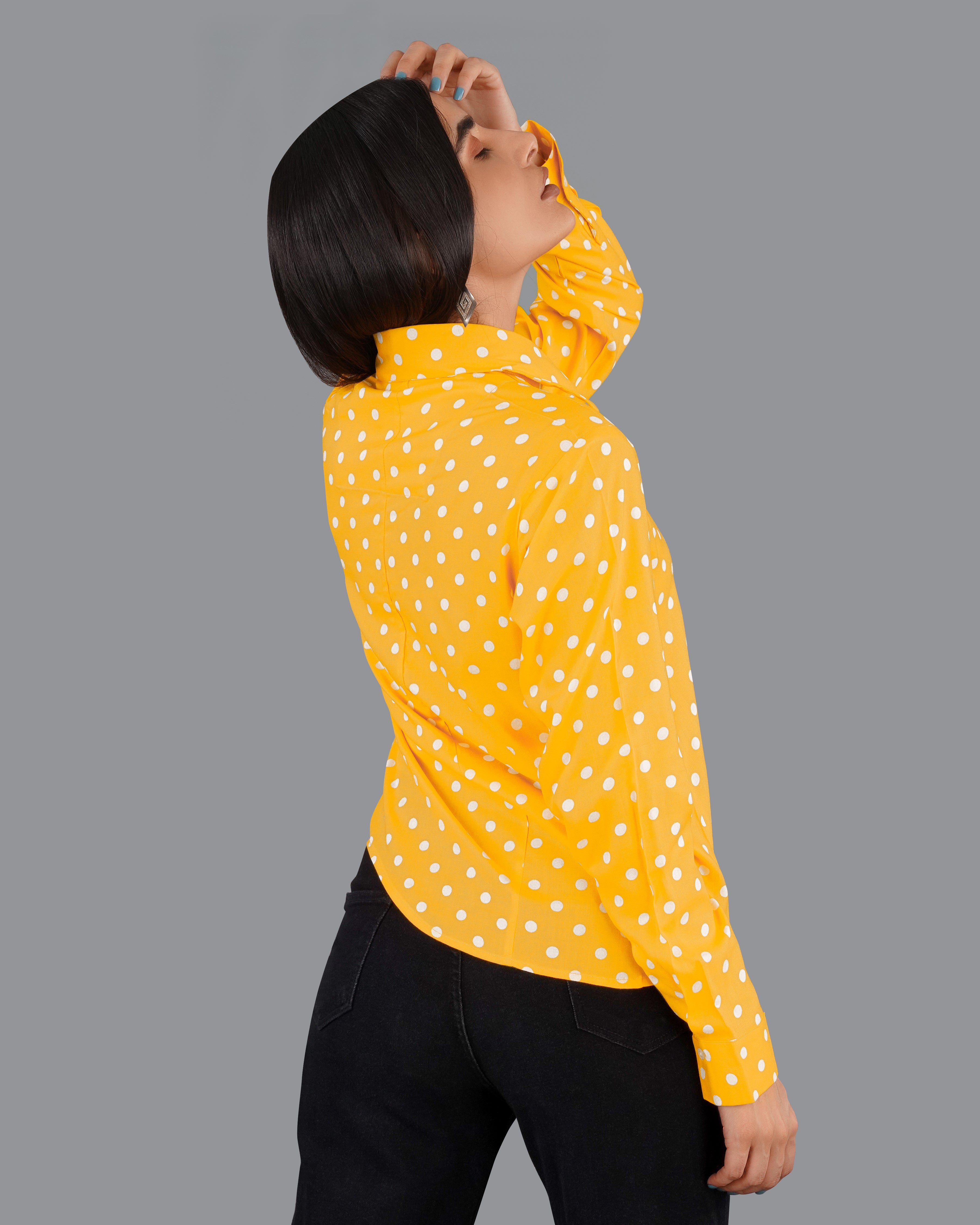 Tangerine Yellow Polka Dotted Premium Tencel Shirt WS037-32, WS037-34, WS037-36, WS037-38, WS037-40, WS037-42