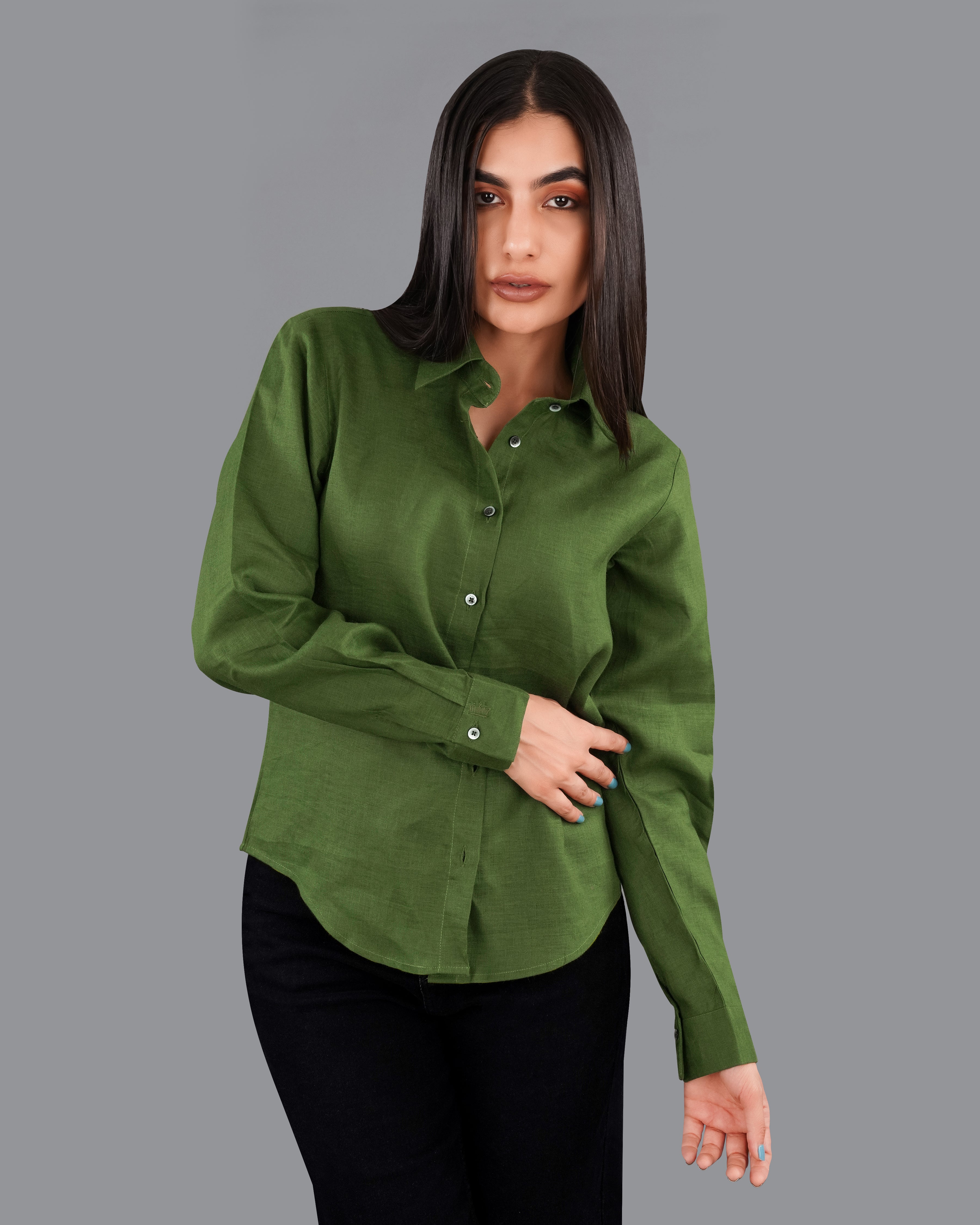 Asparagus Green Premium Linen Shirt