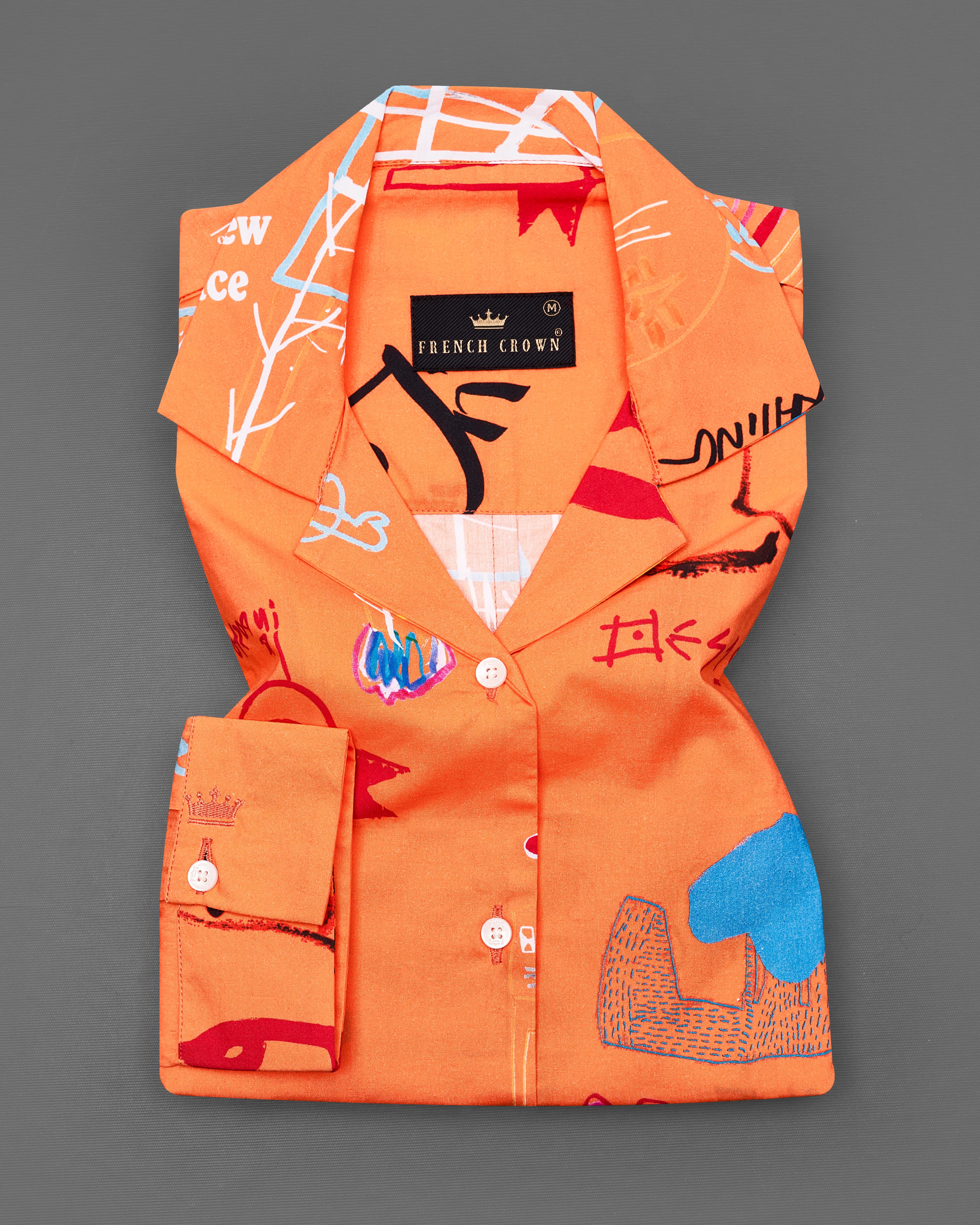 Burning Orange Quirky Printed Premium Cotton Shirt WS046-CC-32, WS046-CC-34, WS046-CC-36, WS046-CC-38, WS046-CC-40, WS046-CC-42