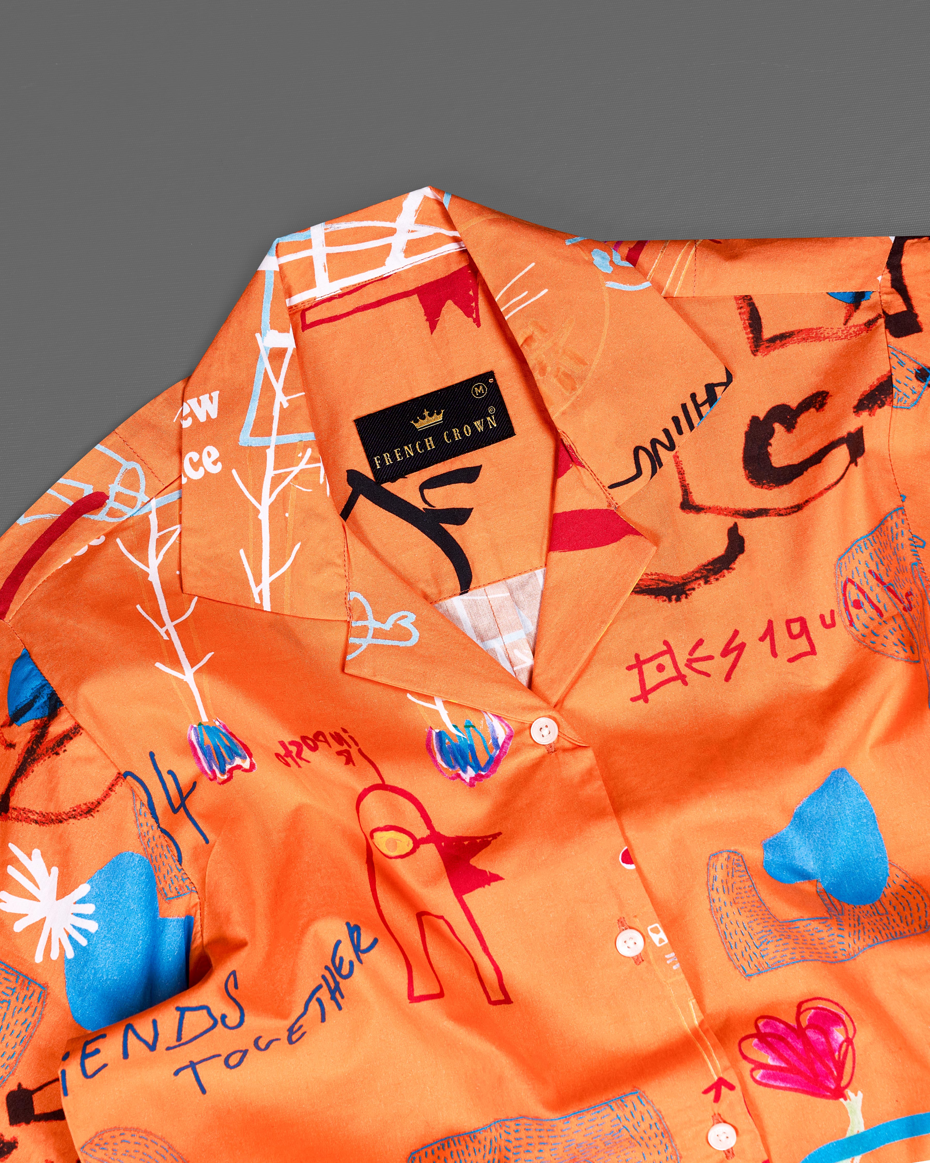 Burning Orange Quirky Printed Premium Cotton Shirt WS046-CC-32, WS046-CC-34, WS046-CC-36, WS046-CC-38, WS046-CC-40, WS046-CC-42