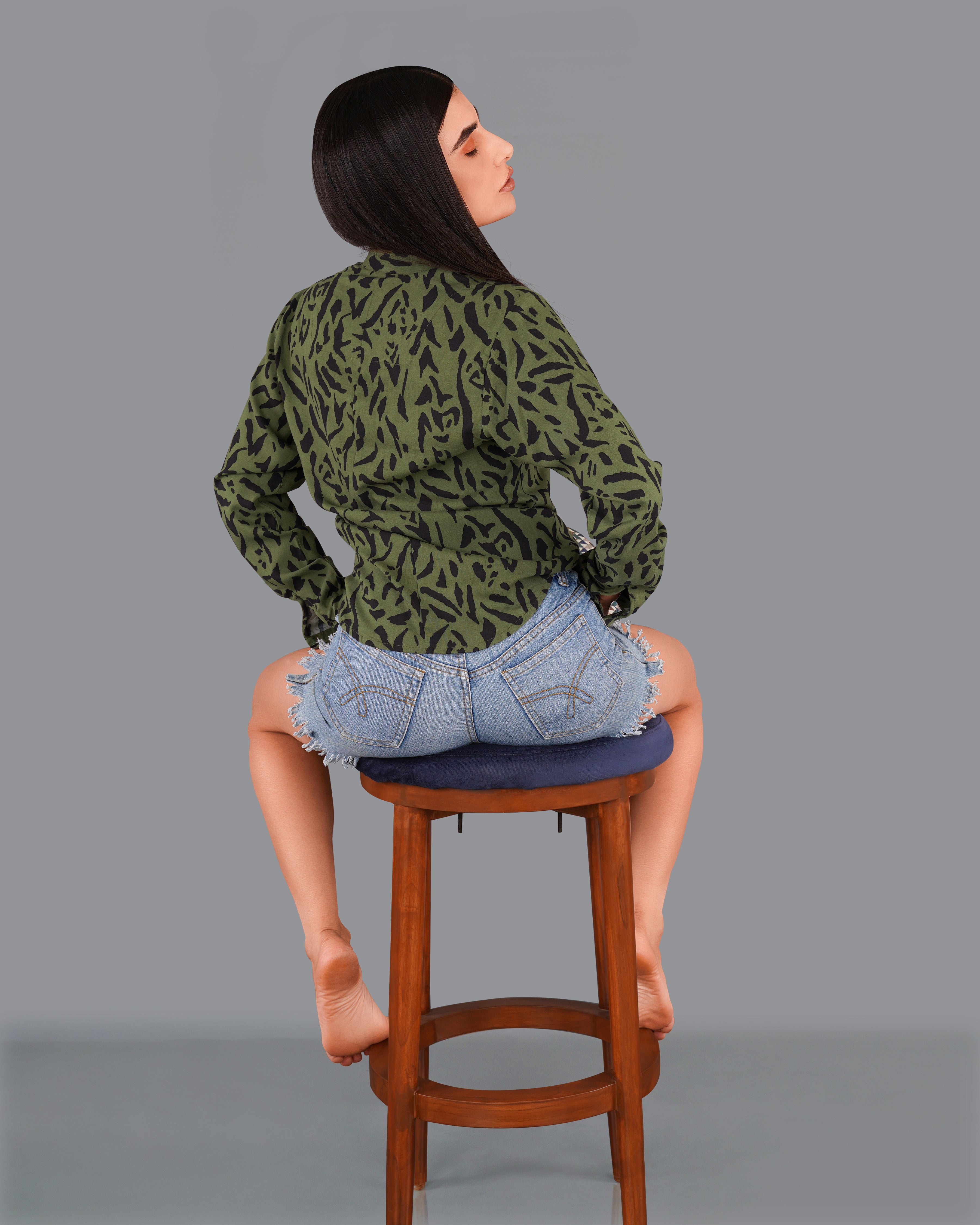 Asparagus Green Tiger Printed Premium Tencel Shirt