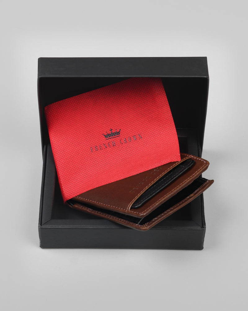Tan with Black Vegan Leather Handcrafted Wallet and Card Holder Set